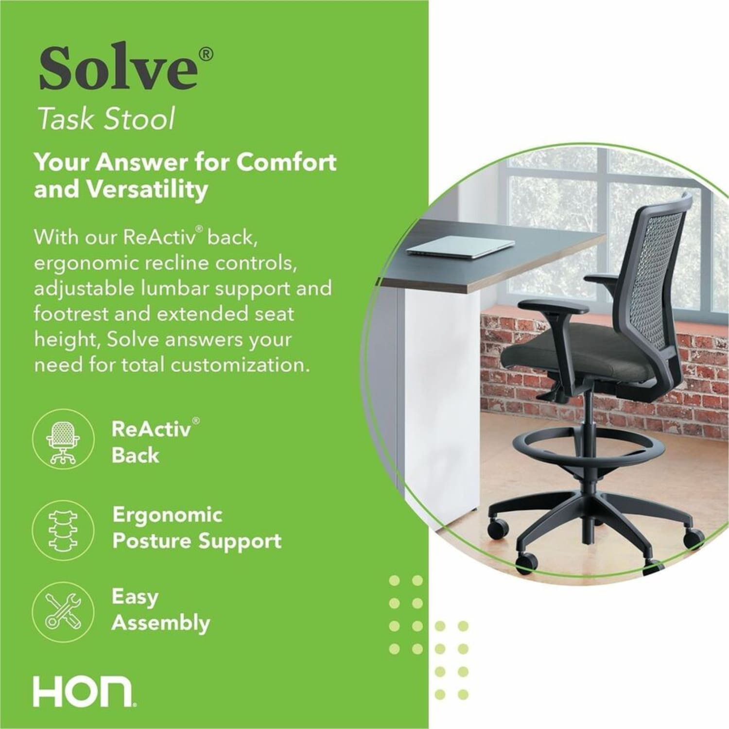 HON Solve Task Stool, ReActiv, Black - Image 10