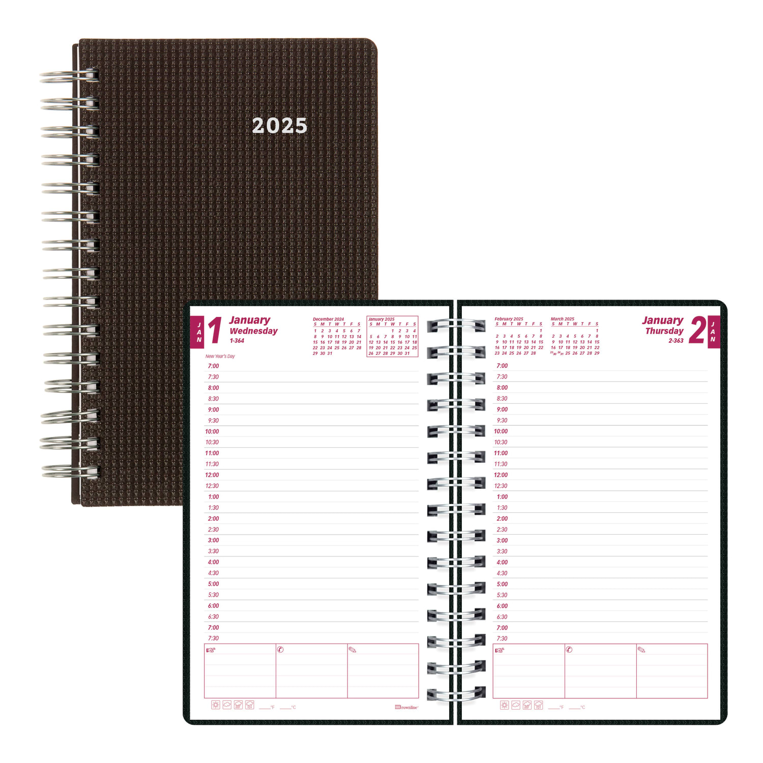 2025 Brownline DuraFlex Daily Appointment Planner, 8in x 5in, 50% Recycled, Black, January To December, CB634V.BLK - Image 3