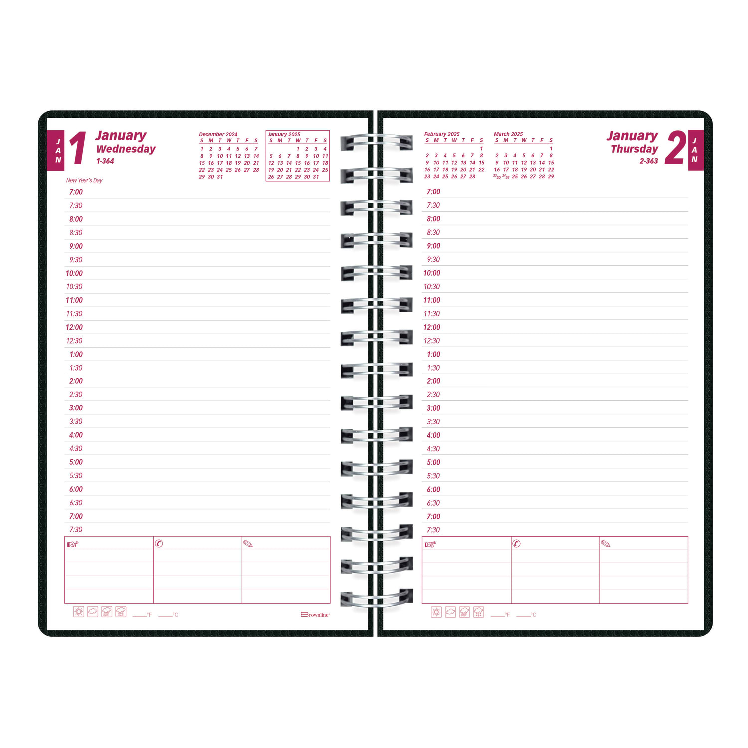 2025 Brownline DuraFlex Daily Appointment Planner, 8in x 5in, 50% Recycled, Black, January To December, CB634V.BLK - Image 4