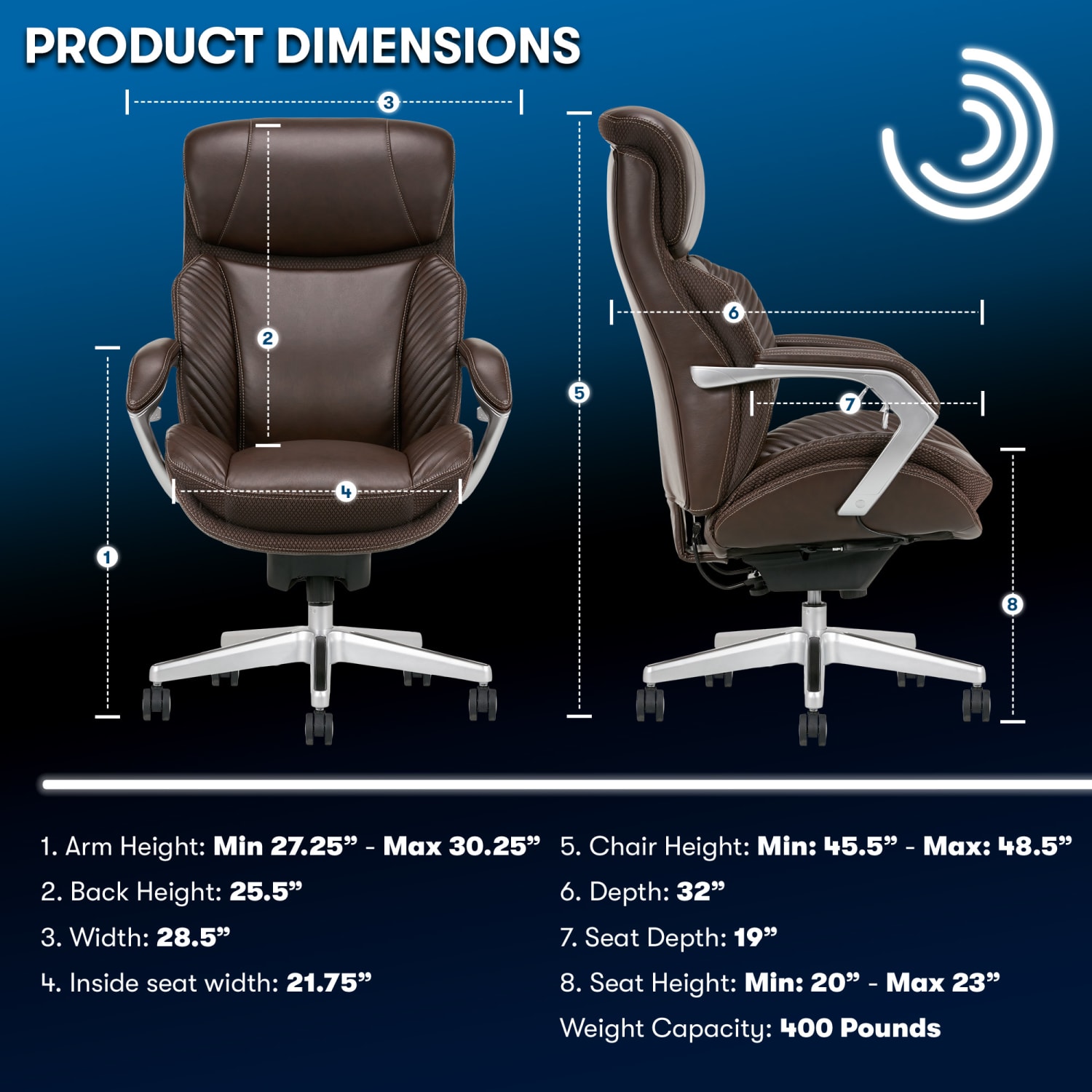 Serta iComfort i6000 Big Tall Ergonomic Bonded Leather HighBack Executive Office Chair BrownSilver PopularChairscom Serta iComfort i6000 Big Tall Ergonomic Bonded Leather High Back Executive Office Chair BrownSilver PopularChairscom