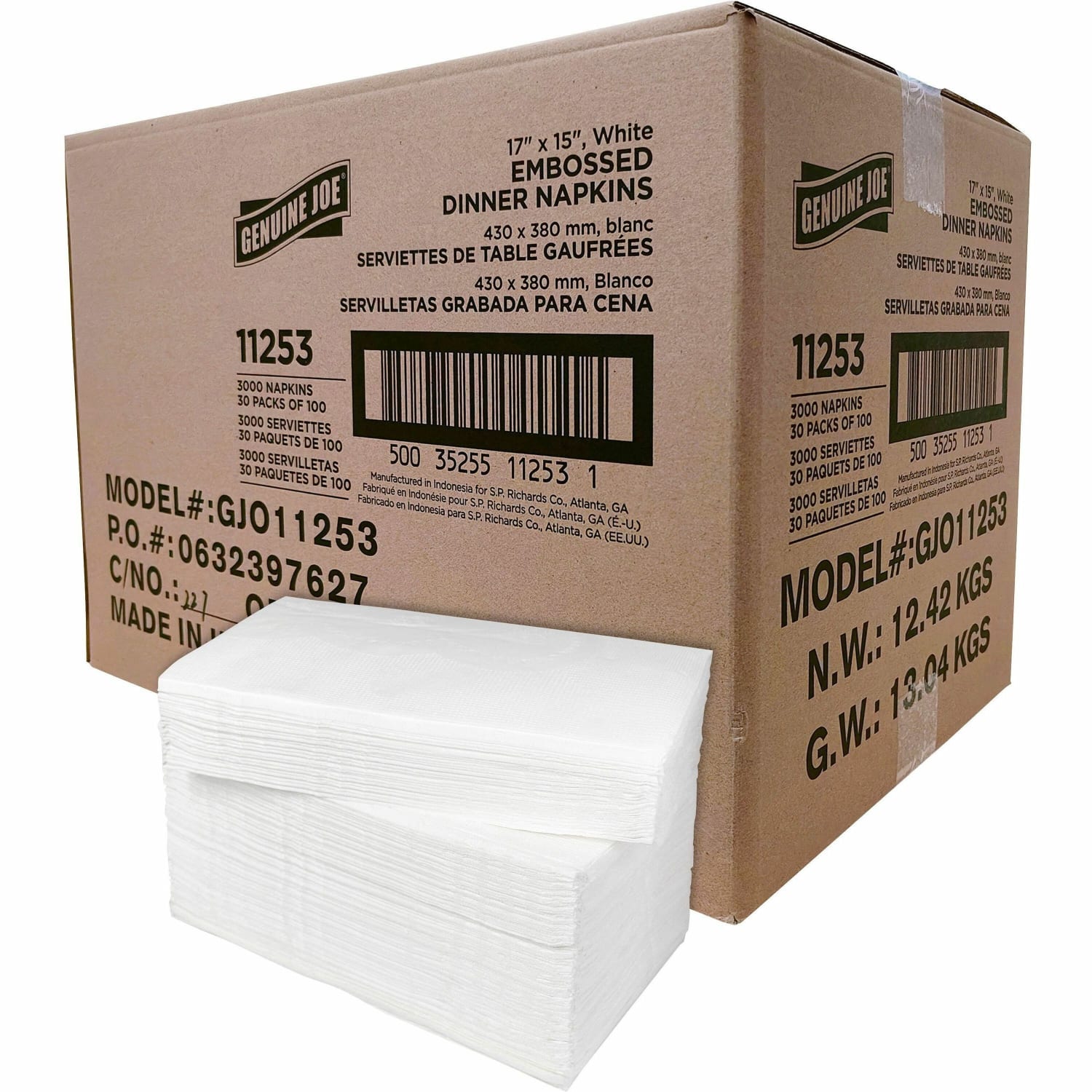 Genuine Joe Embossed 2-Ply Dinner Napkins, 17in x 15in, 100% Recycled, White, 100 Napkins Per Sleeve, Carton Of 30 Sleeves - Image 5