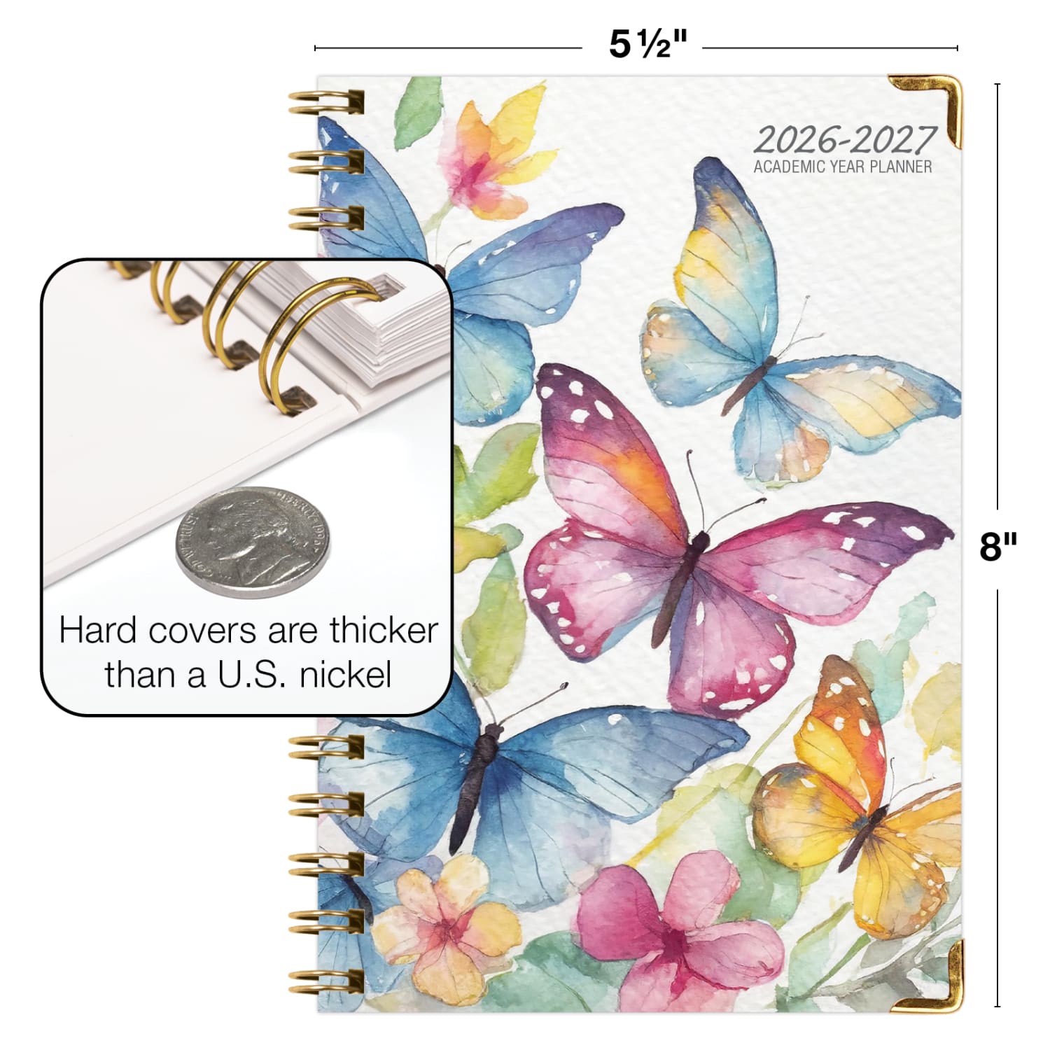 2026-2027 Excello Brands 14-Month Academic Year Hardcover Weekly/Monthly Fashion Planner, 5-1/2in x 8in, Watercolor Butterflies, May-June, Total Qty 1 - Image 5