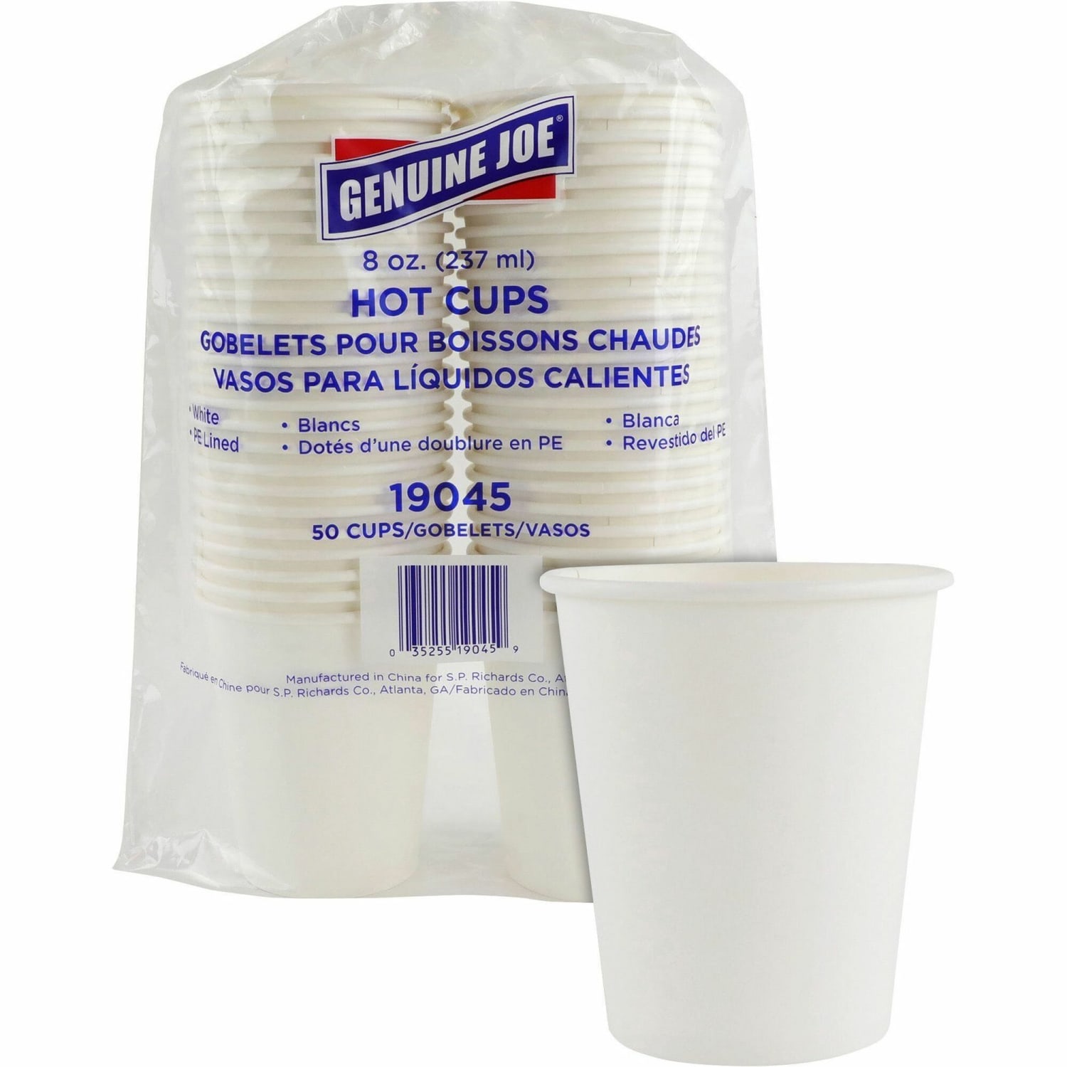 Genuine Joe Polyurethane-Lined Disposable Hot Cups, Single, 8 Oz, White, Pack Of 50 - Image 4