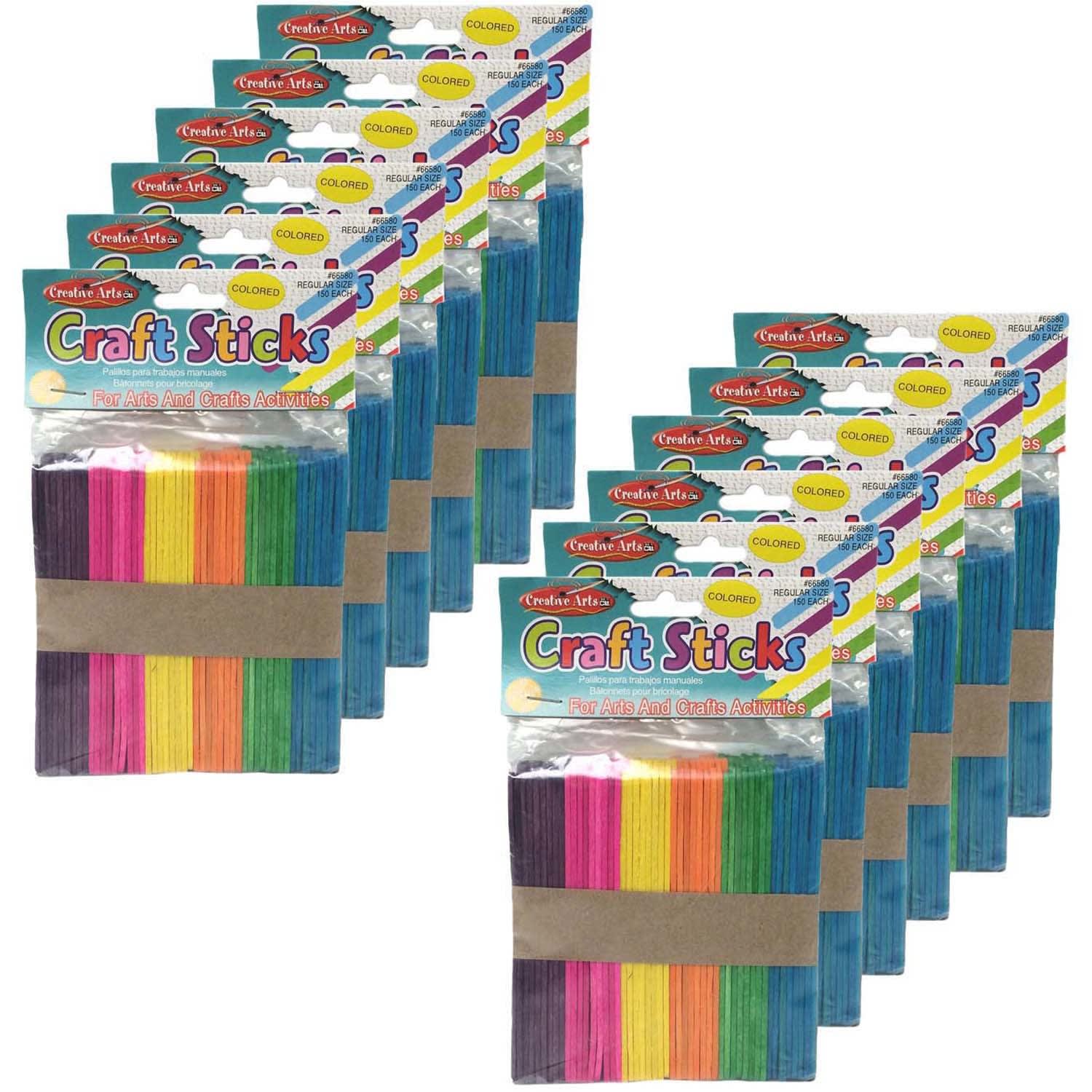 Charles Leonard Colored Craft Sticks, Regular Size, 4-1/2in x 3/8in, 150 Per Pack, Set Of 12 Packs