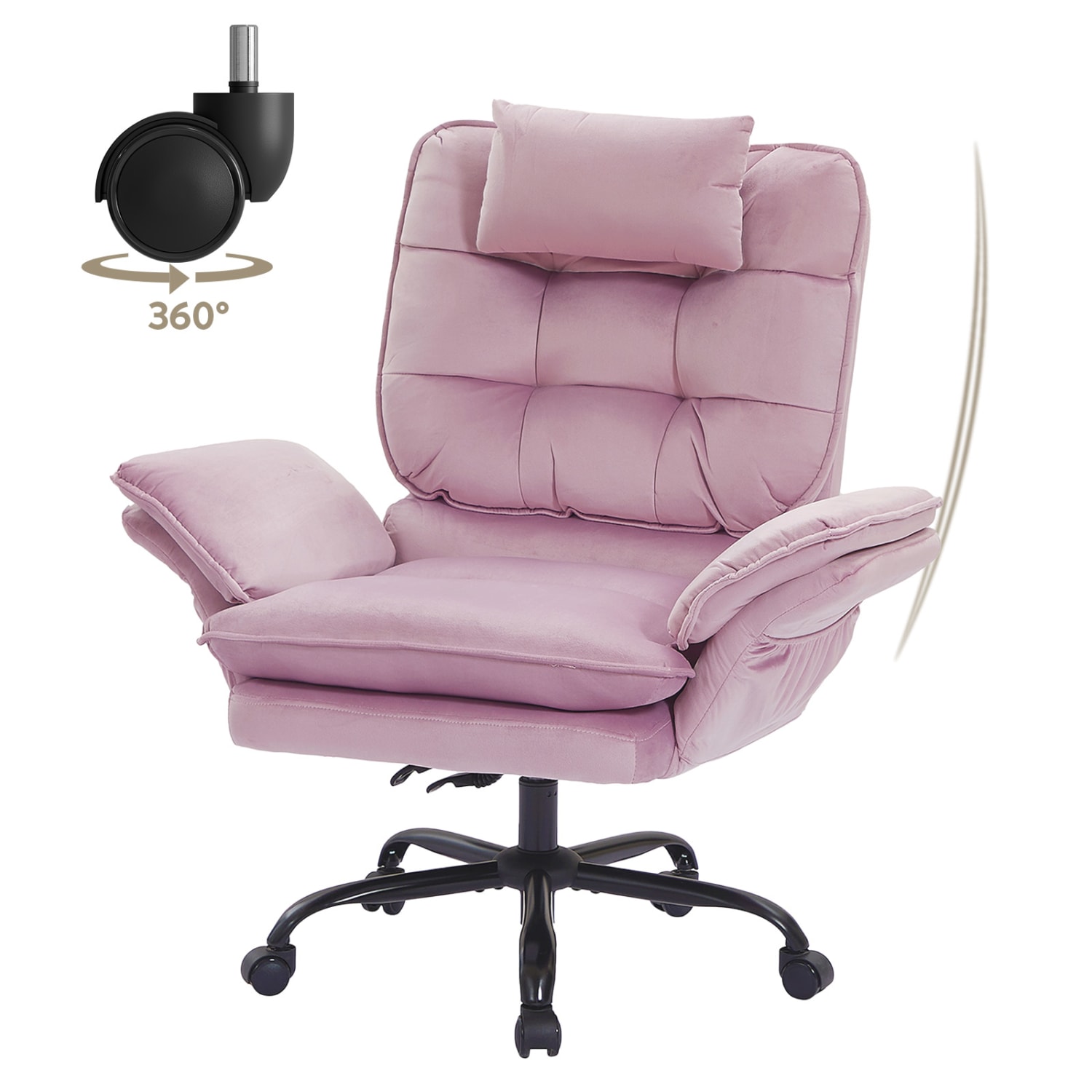 Bestier Ergonomic Velvet High-Back Executive Office Chair, Pink - Image 3