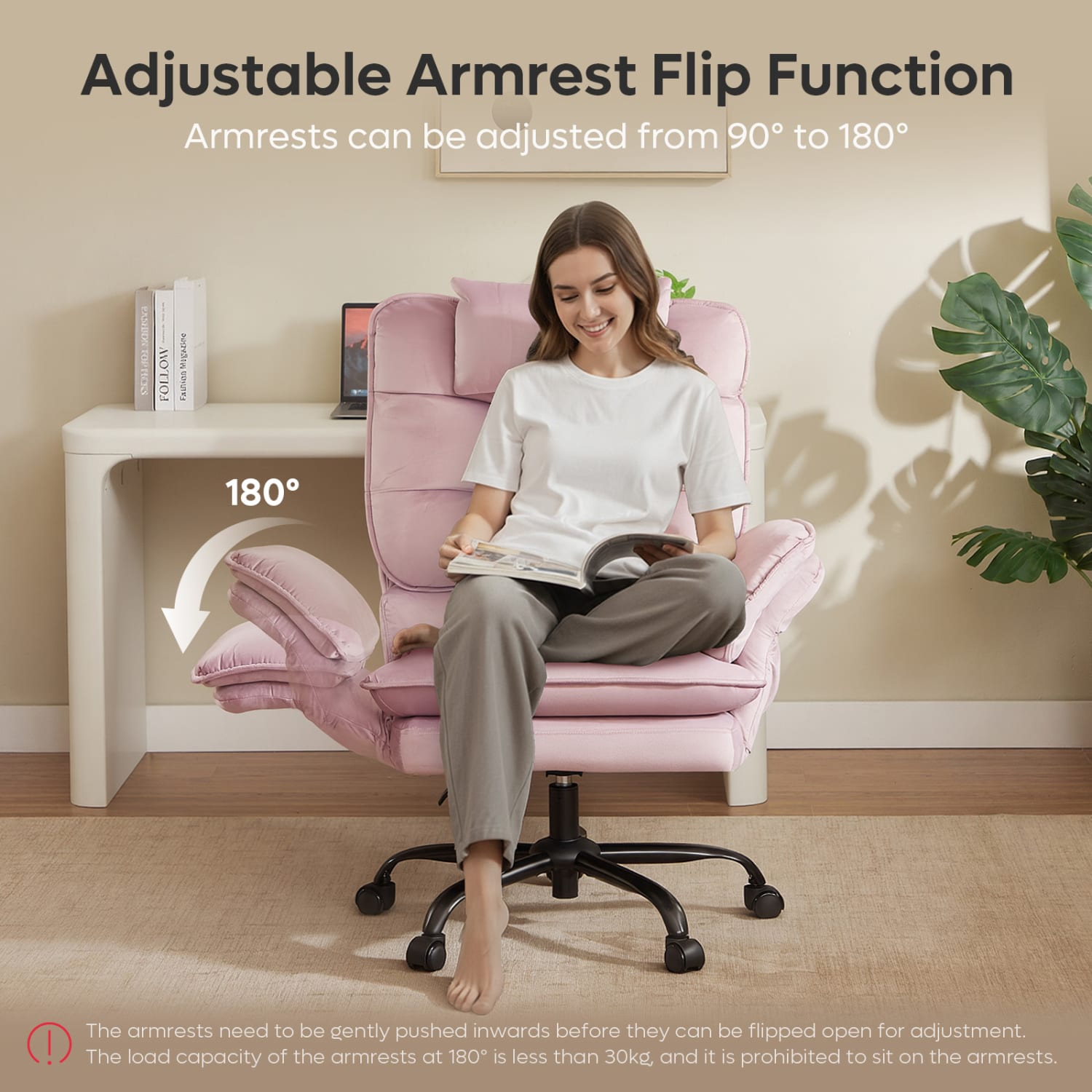 Bestier Ergonomic Velvet High-Back Executive Office Chair, Pink - Image 5
