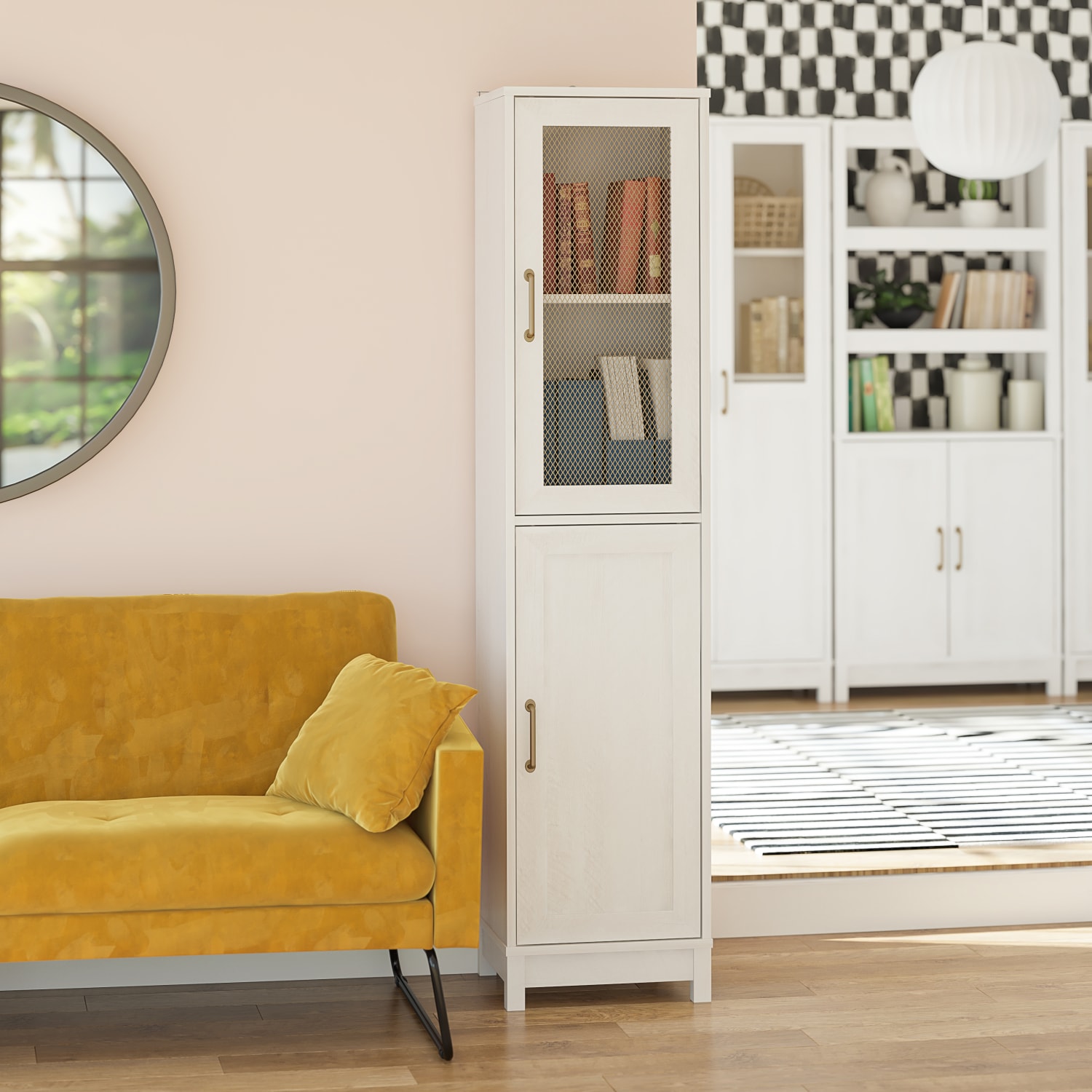 Mr. Kate Tess 2-Door Storage Cabinet with Modular Storage Options, 77-3/8inH x 17-3/4inW x 15-11/16inD, Ivory Oak - Image 3