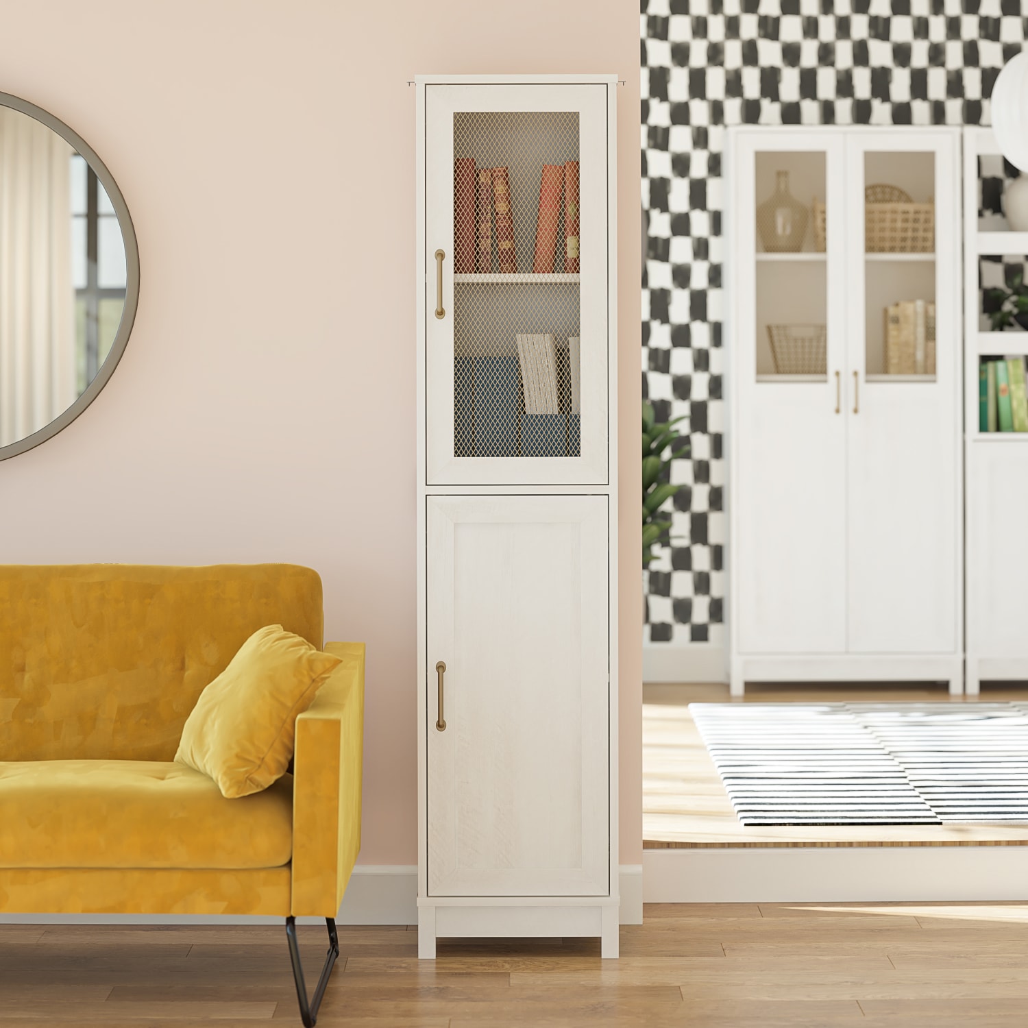 Mr. Kate Tess 2-Door Storage Cabinet with Modular Storage Options, 77-3/8inH x 17-3/4inW x 15-11/16inD, Ivory Oak - Image 4