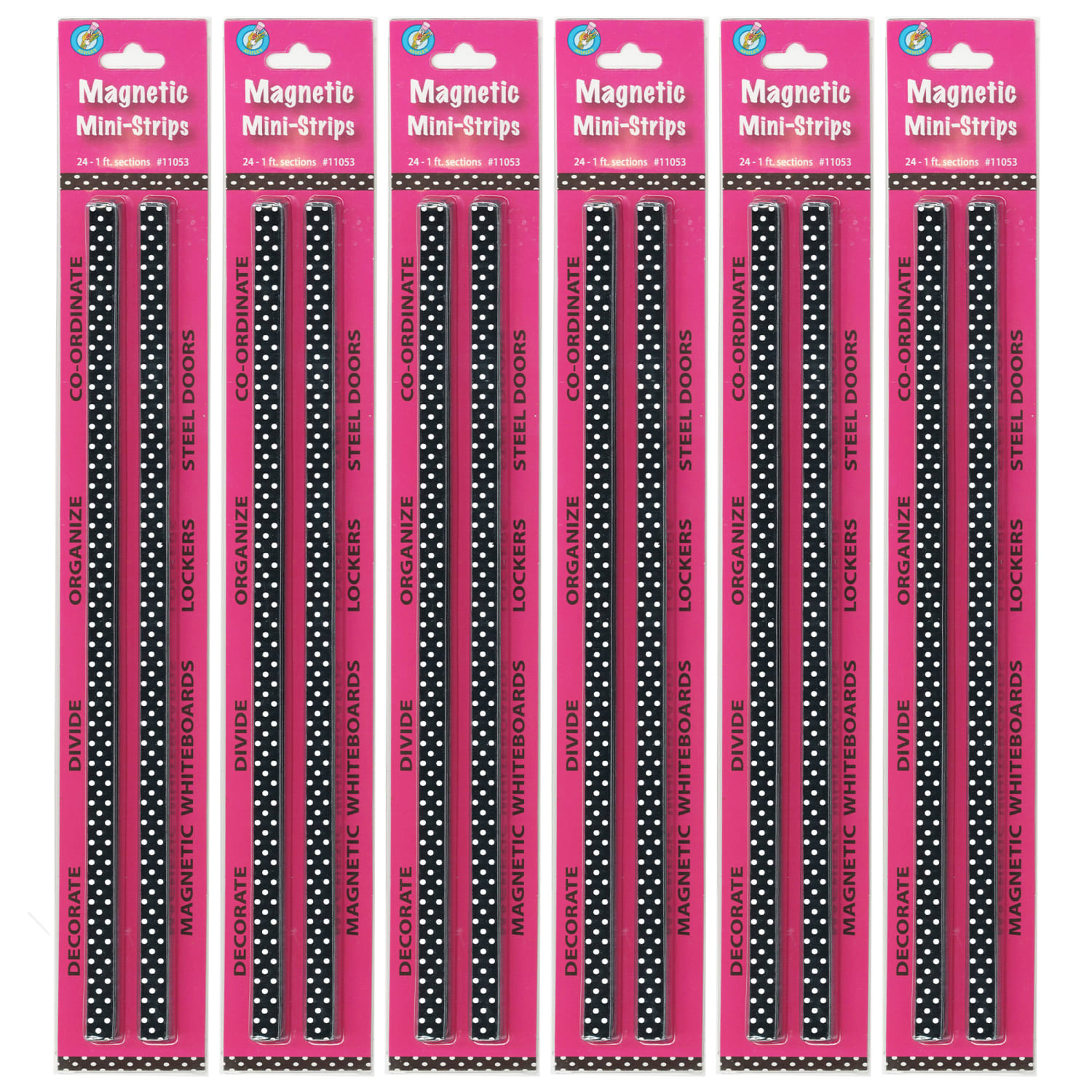 Ashley Productions Mini Magnetic Magi-Strips, 3/8in x 12in, Black With White Dots, Set Of 6 Magni-Strip Packs