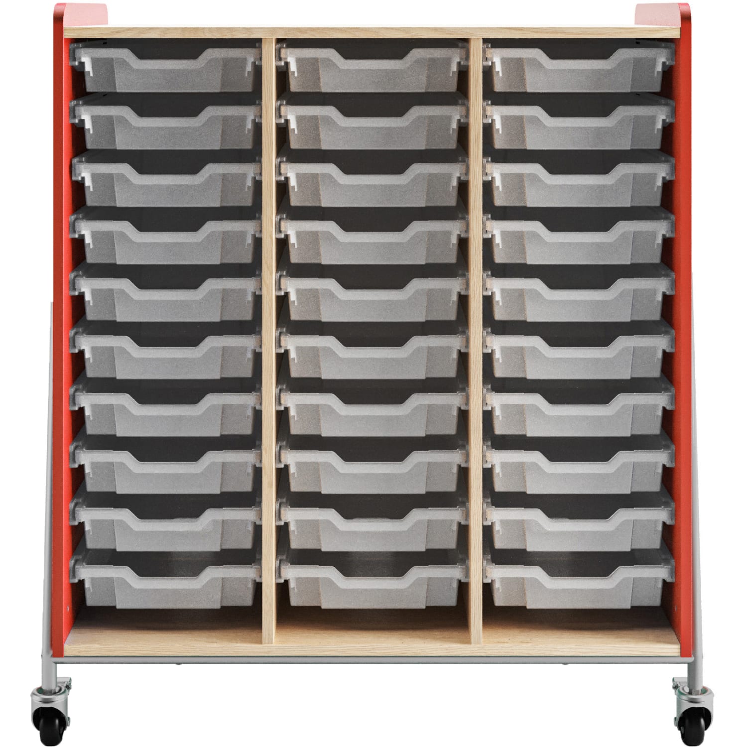 Safco Whiffle Triple-Column 30-Drawer Rolling Storage Cart, 48inH x 43-1/4inW x 19-3/4inD, Red - Image 3