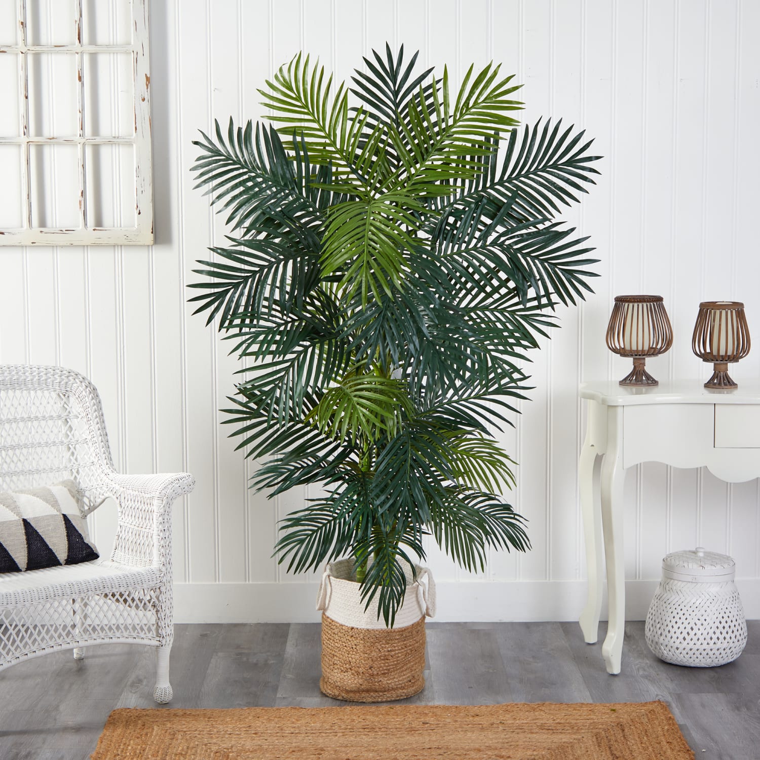 Nearly Natural Golden Cane Palm 78inH Artificial Tree With Handmade Planter, 78inH x 10inW x 10inD, Green/Tan White - Image 4