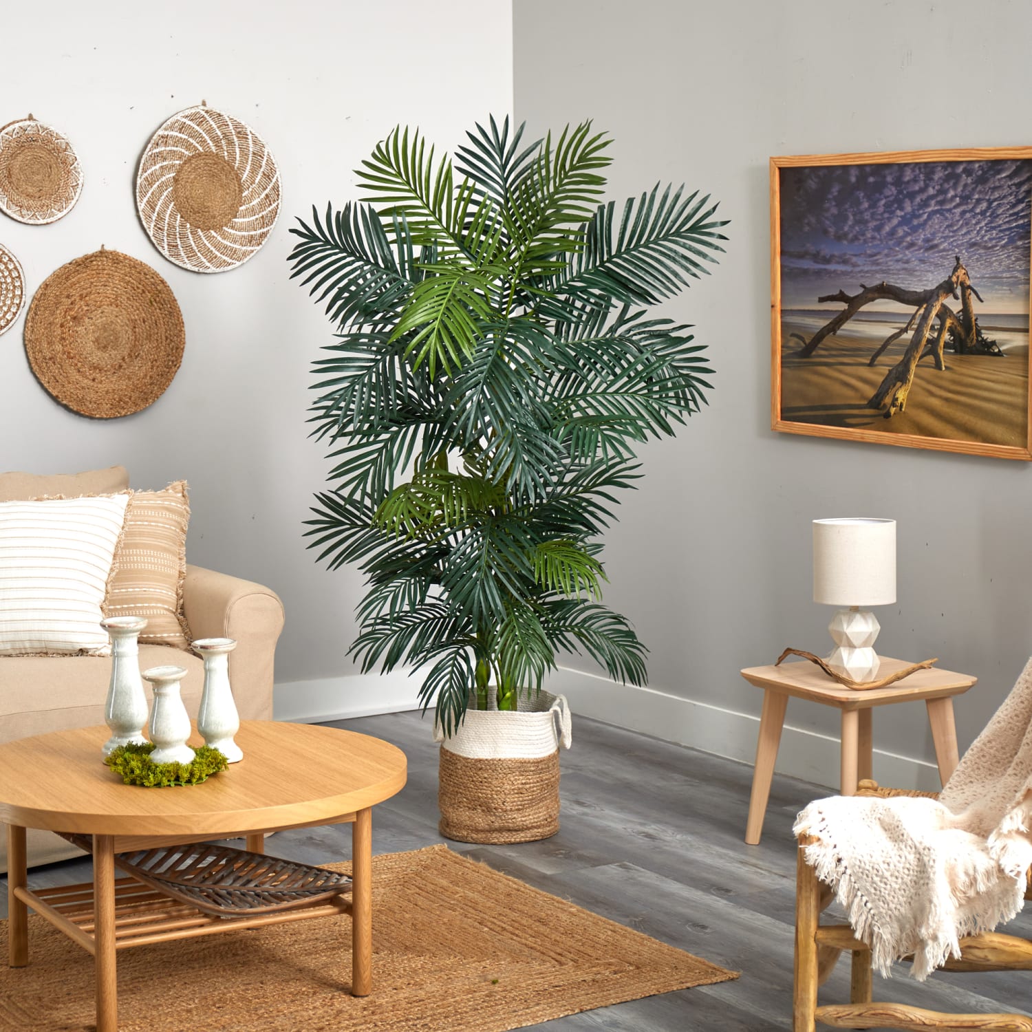 Nearly Natural Golden Cane Palm 78inH Artificial Tree With Handmade Planter, 78inH x 10inW x 10inD, Green/Tan White - Image 5