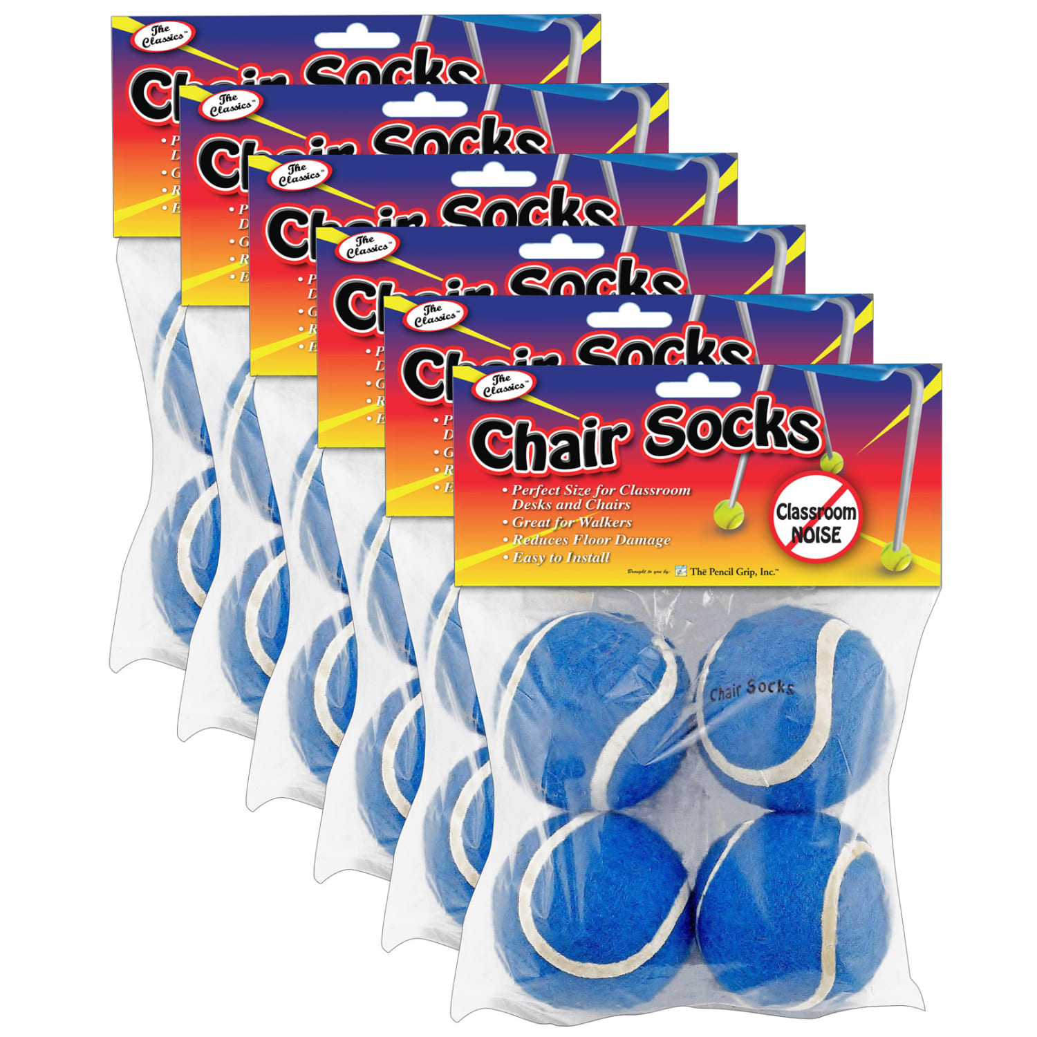 The Pencil Grip Chair Socks, 2-3/4in x 2-3/4in, Blue, 4 Socks Per Pack, 6 Packs Of Socks