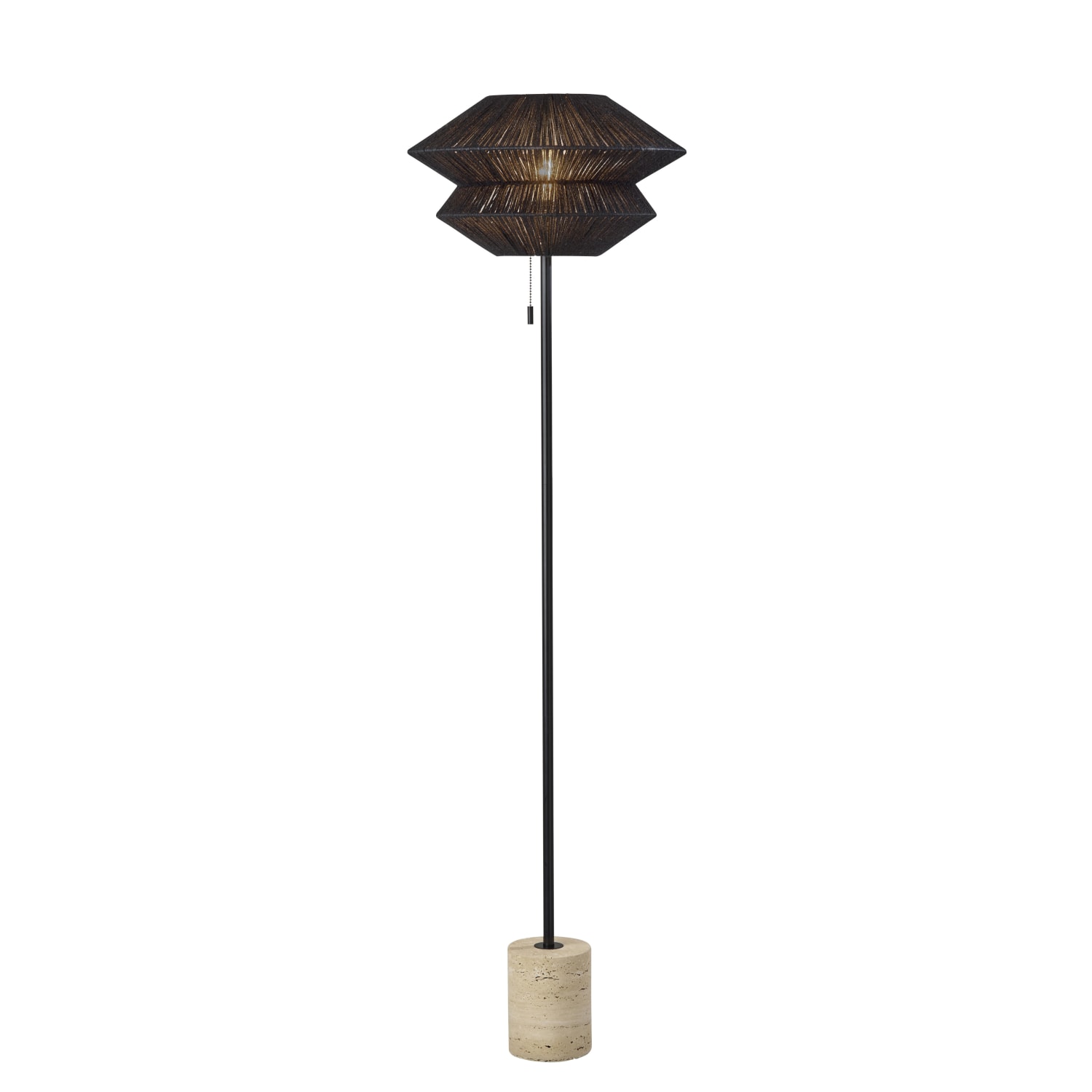 Adesso Gardner Floor Lamp, 63inH, Black Shade/Travertine Base