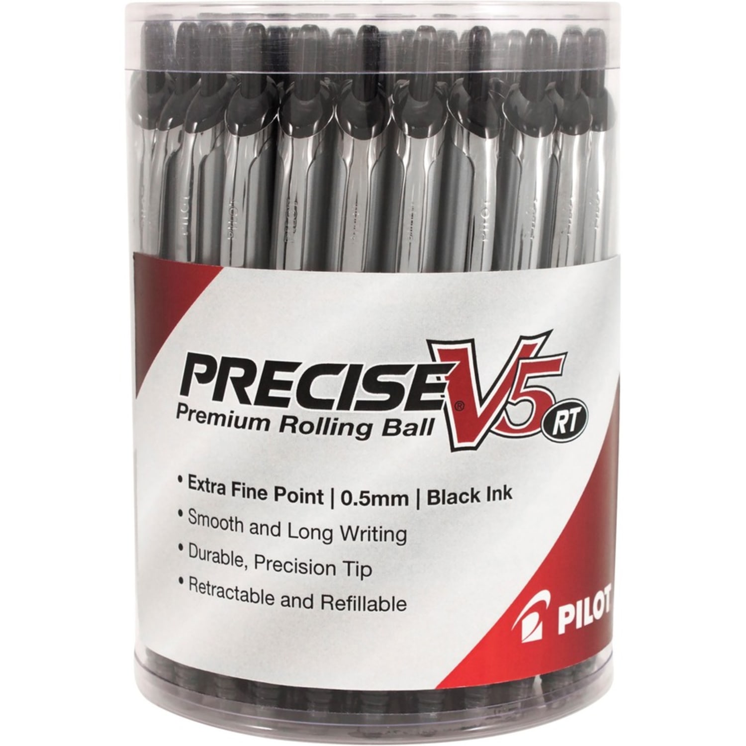 Pilot V5 Rollingball 0.5 mm Retractable Pens, Pack Of 30, Extra Fine Point, 0.5 mm, Black/Silver Barrel, Black Ink - Image 3