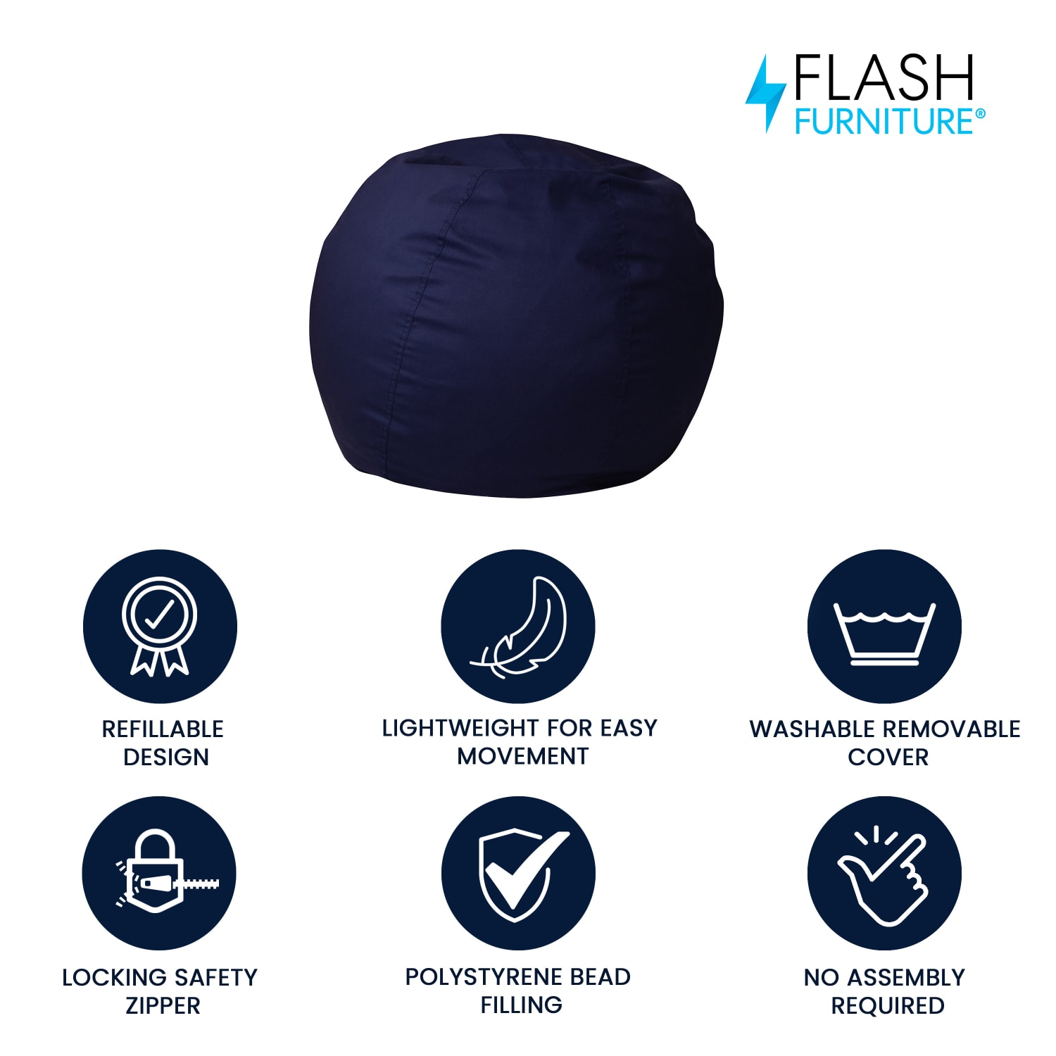 Flash Furniture Small Bean Bag Chair For Kids And Teens, Navy Blue - Image 3