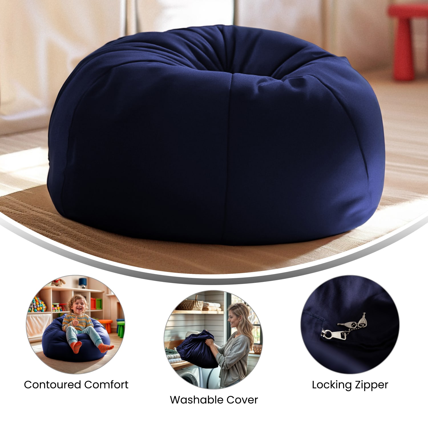 Flash Furniture Small Bean Bag Chair For Kids And Teens, Navy Blue - Image 5