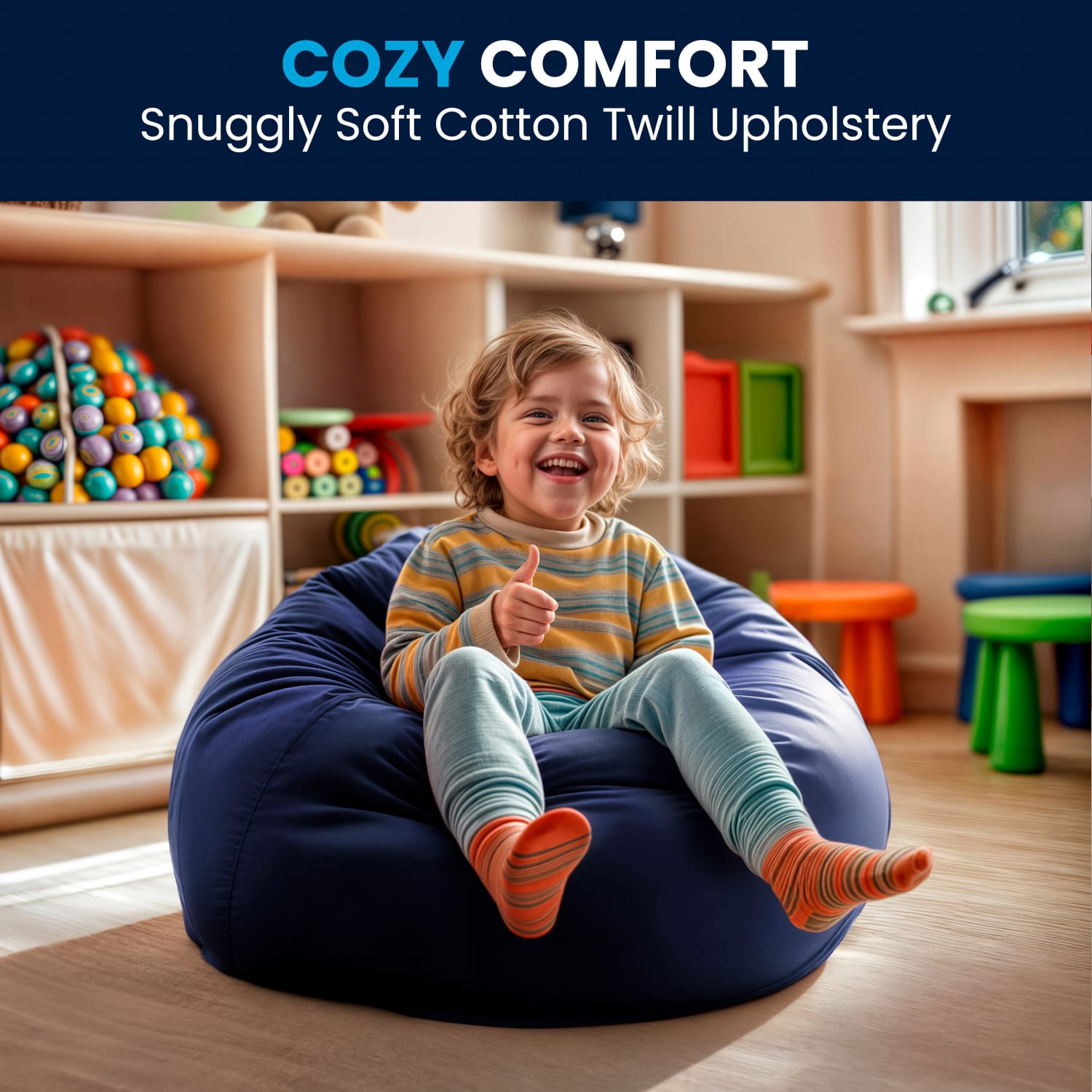 Flash Furniture Small Bean Bag Chair For Kids And Teens, Navy Blue - Image 8