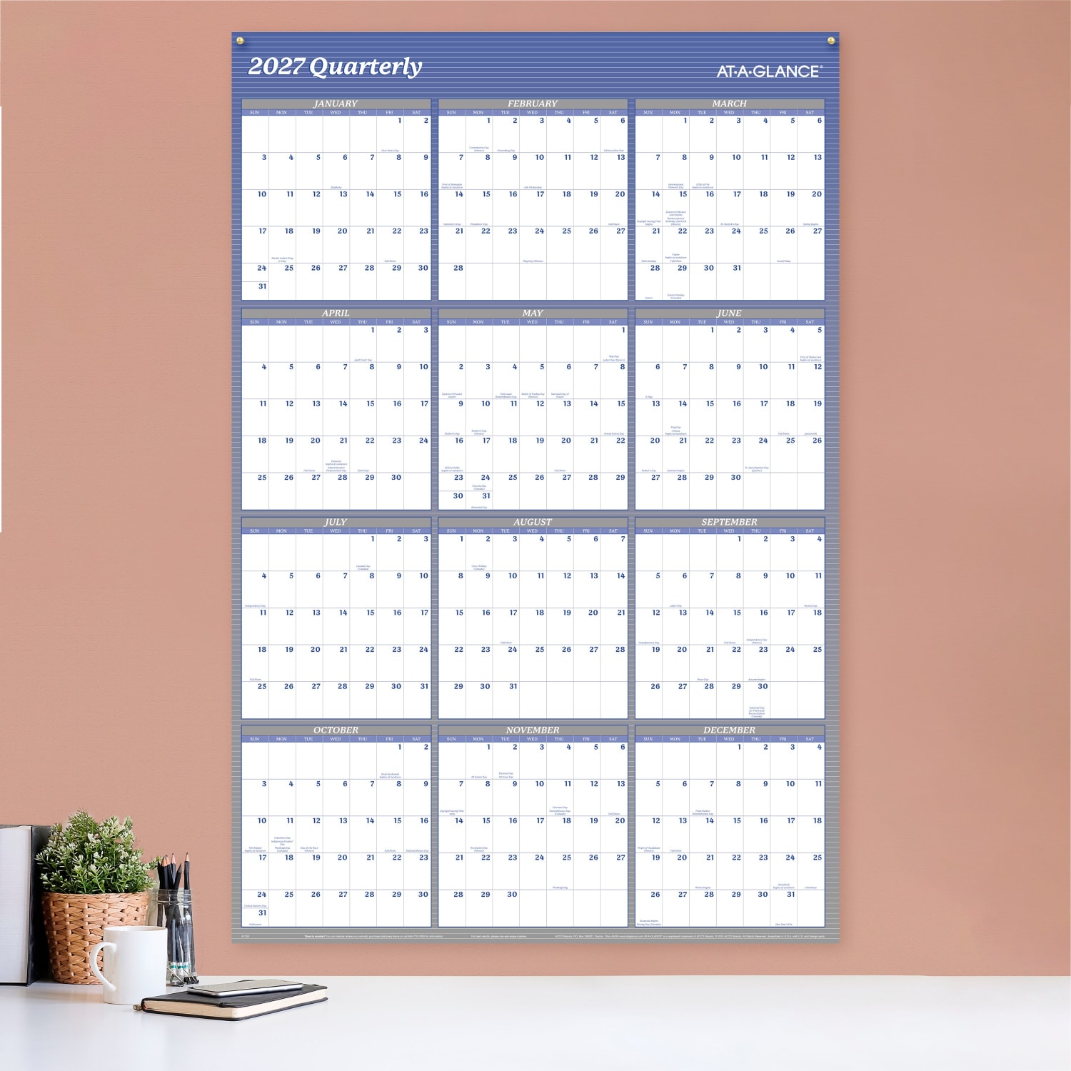 AT-A-GLANCE 2027 Vertical Horizontal Reversible Erasable Yearly Wall Calendar, Blue, Extra Large, 48in x 32in - Image 3
