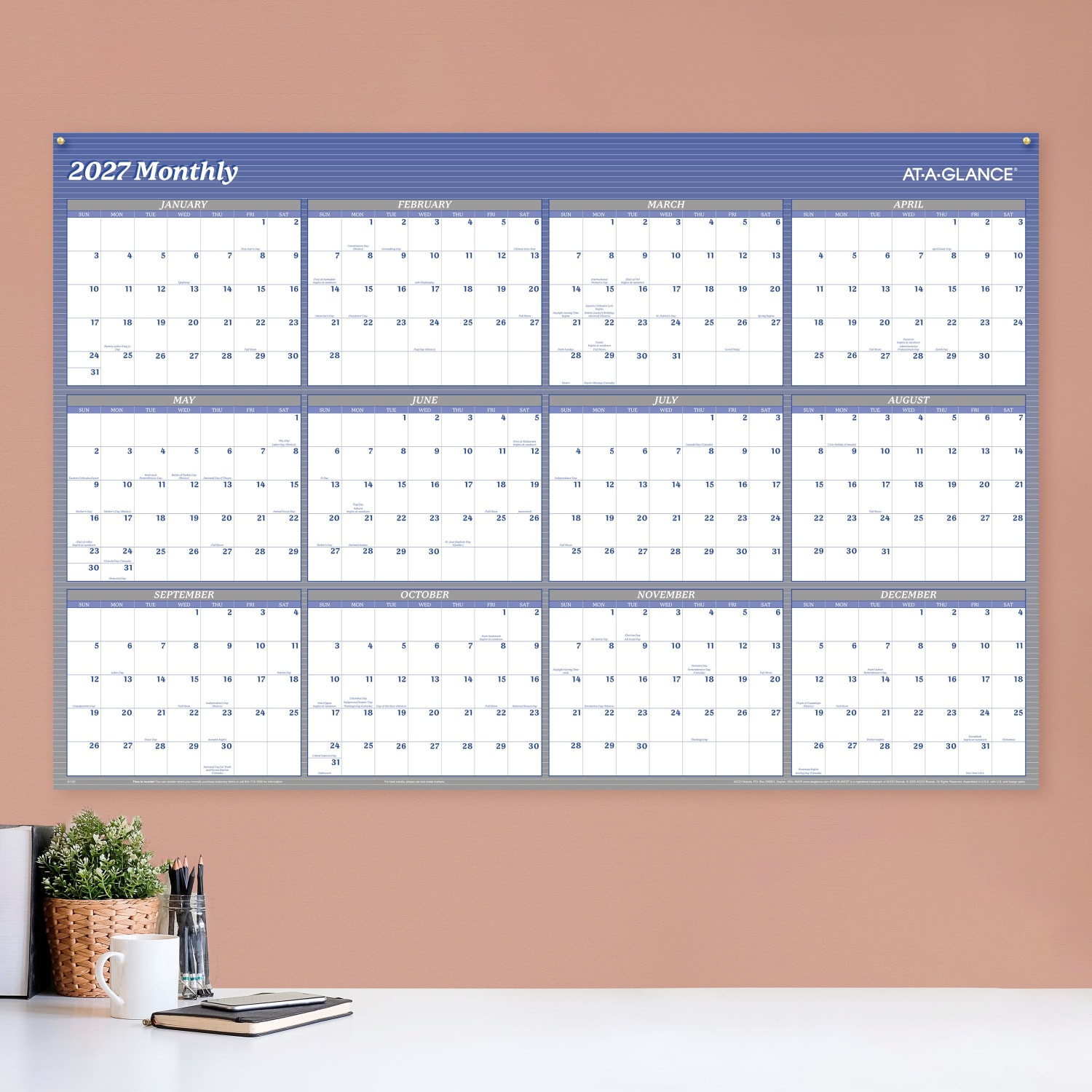 AT-A-GLANCE 2027 Vertical Horizontal Reversible Erasable Yearly Wall Calendar, Blue, Extra Large, 48in x 32in - Image 4