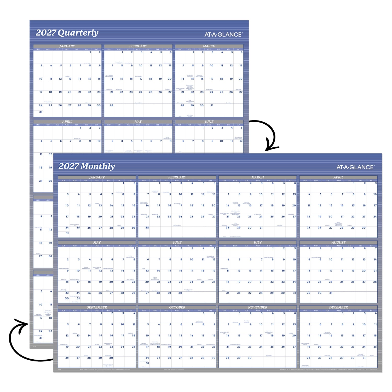 AT-A-GLANCE 2027 Vertical Horizontal Reversible Erasable Yearly Wall Calendar, Blue, Extra Large, 48in x 32in - Image 5