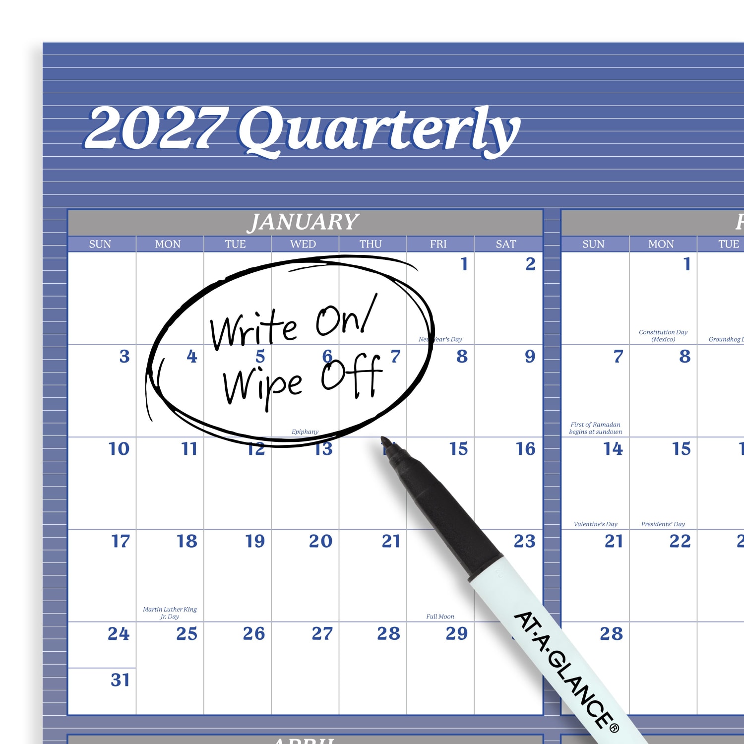AT-A-GLANCE 2027 Vertical Horizontal Reversible Erasable Yearly Wall Calendar, Blue, Extra Large, 48in x 32in - Image 6