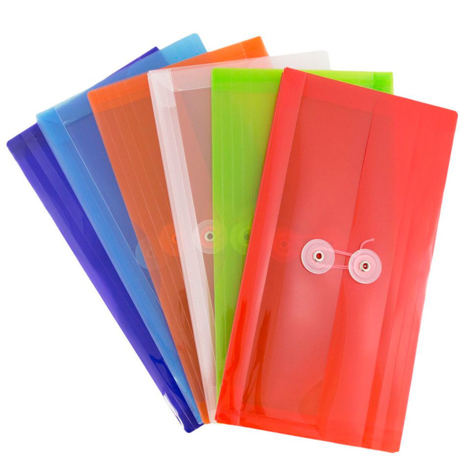JAM Paper Plastic Booklet Envelopes #10, Button & String Closure, Assorted Colors, Pack Of 6 Envelopes - Image 4