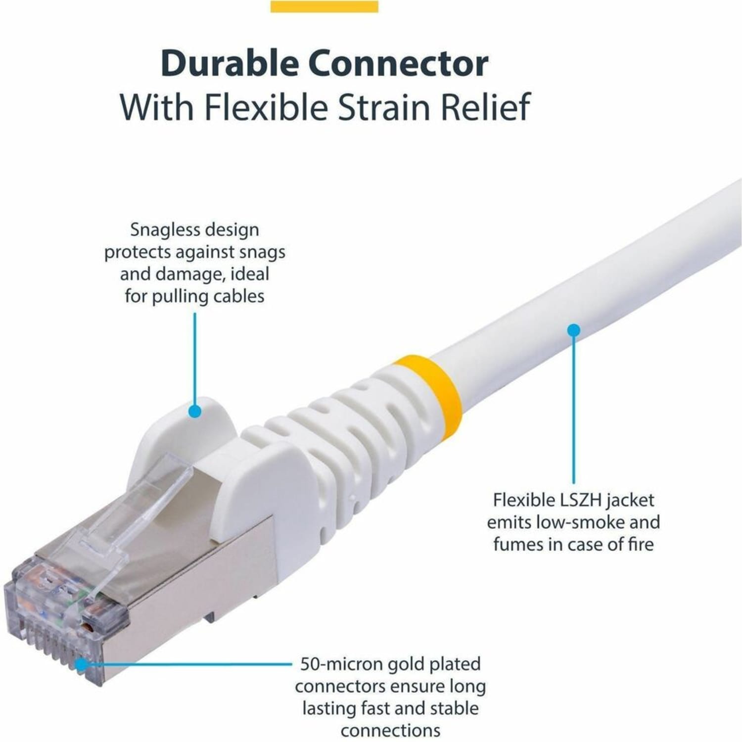 StarTech.com 20ft White CAT8 Ethernet Cable, Snagless RJ45, 25G/40G 2000MHz, 100W PoE, S/FTP, 26AWG Pure Bare Copper, LSZH Network Patch Cord - Image 4