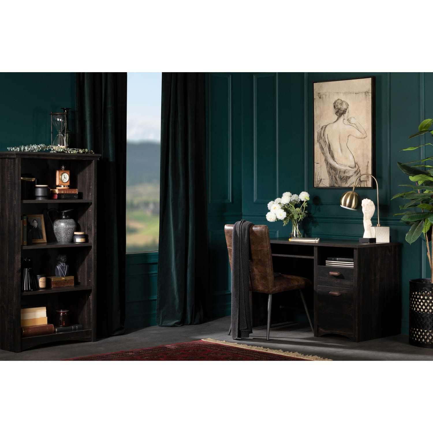 South Shore Gascony 57-3/4inH 4-Shelf Bookcase, Rubbed Black - Image 5