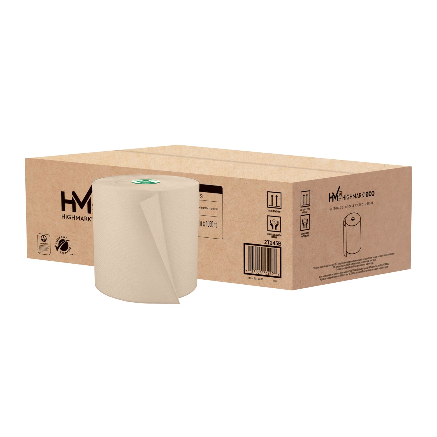 Highmark ECO 1-Ply Paper Towels, 100% Recycled, Natural, 1050ft Per Roll, Pack Of 6 Rolls