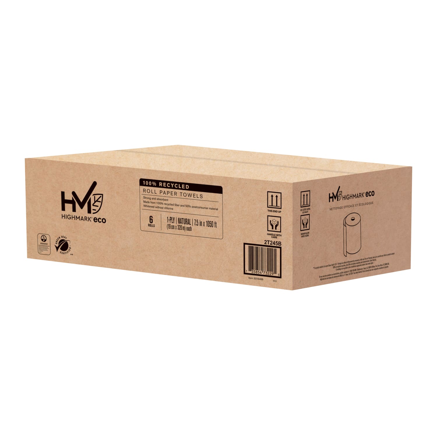Highmark ECO 1-Ply Paper Towels, 100% Recycled, Natural, 1050ft Per Roll, Pack Of 6 Rolls - Image 4