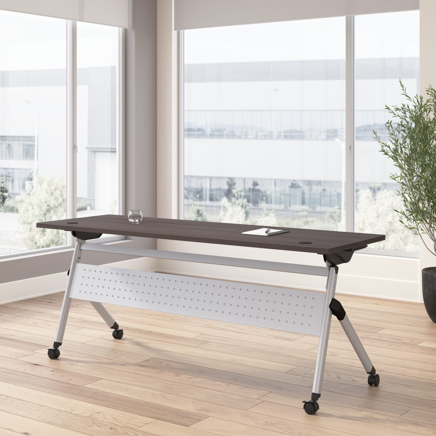 Bush Business Furniture Envision 72inW Folding Training Table, Storm Gray/Cool Gray Metallic, Standard Delivery