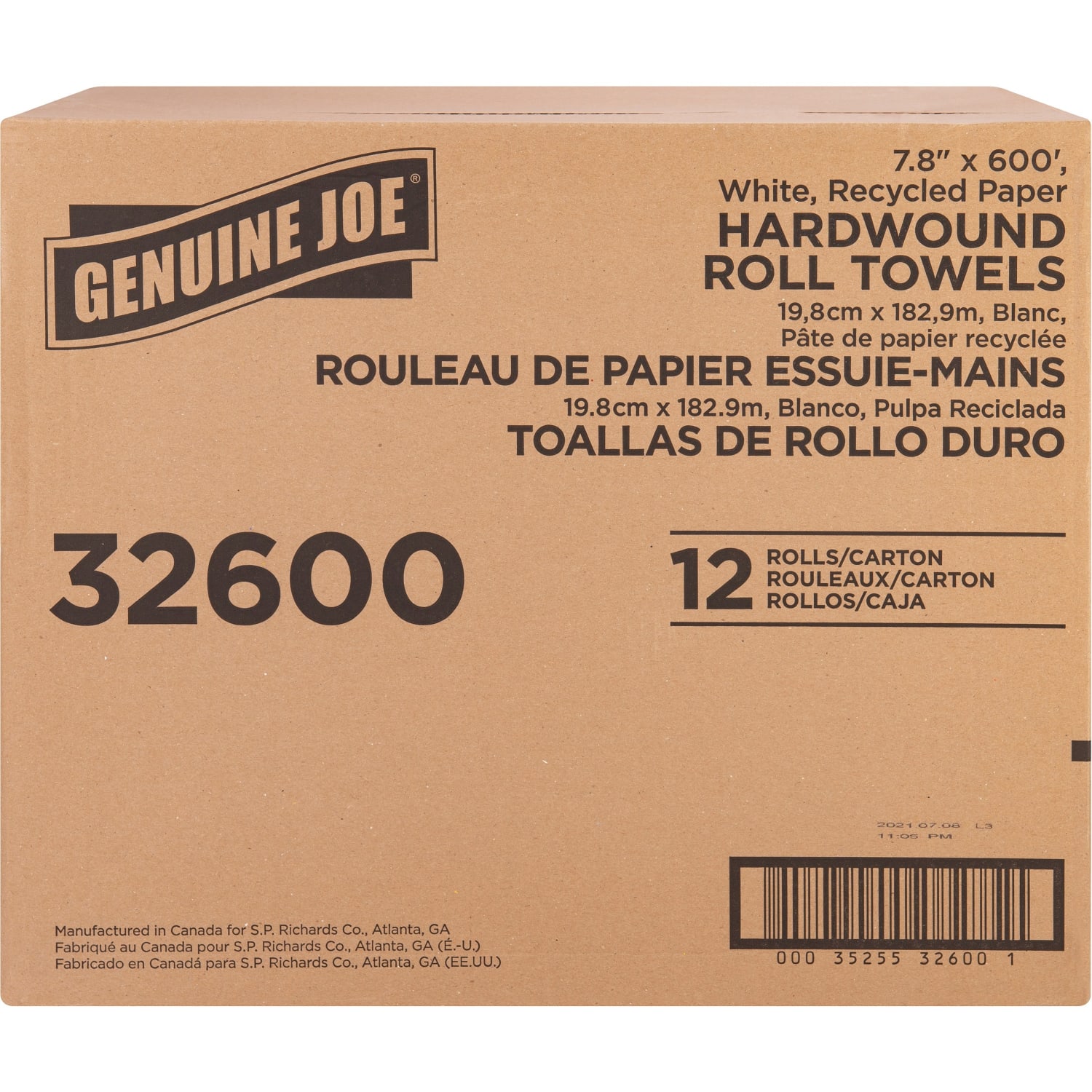 Genuine Joe Hardwound Roll Paper Towels - 7.80in Width x 600 ft Length - 2in Core - Embossed Design - White - Paper - 12 / Carton - Image 3