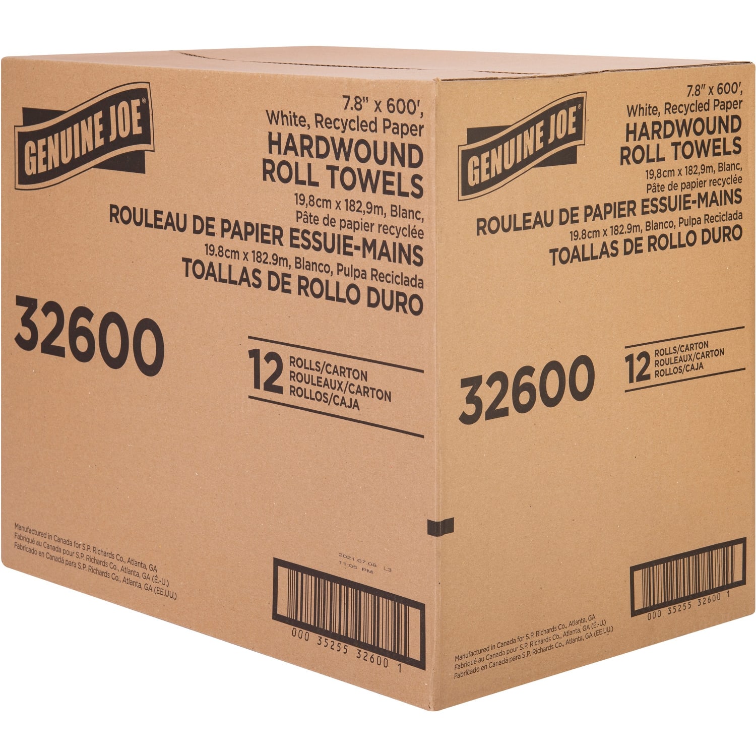 Genuine Joe Hardwound Roll Paper Towels - 7.80in Width x 600 ft Length - 2in Core - Embossed Design - White - Paper - 12 / Carton - Image 4