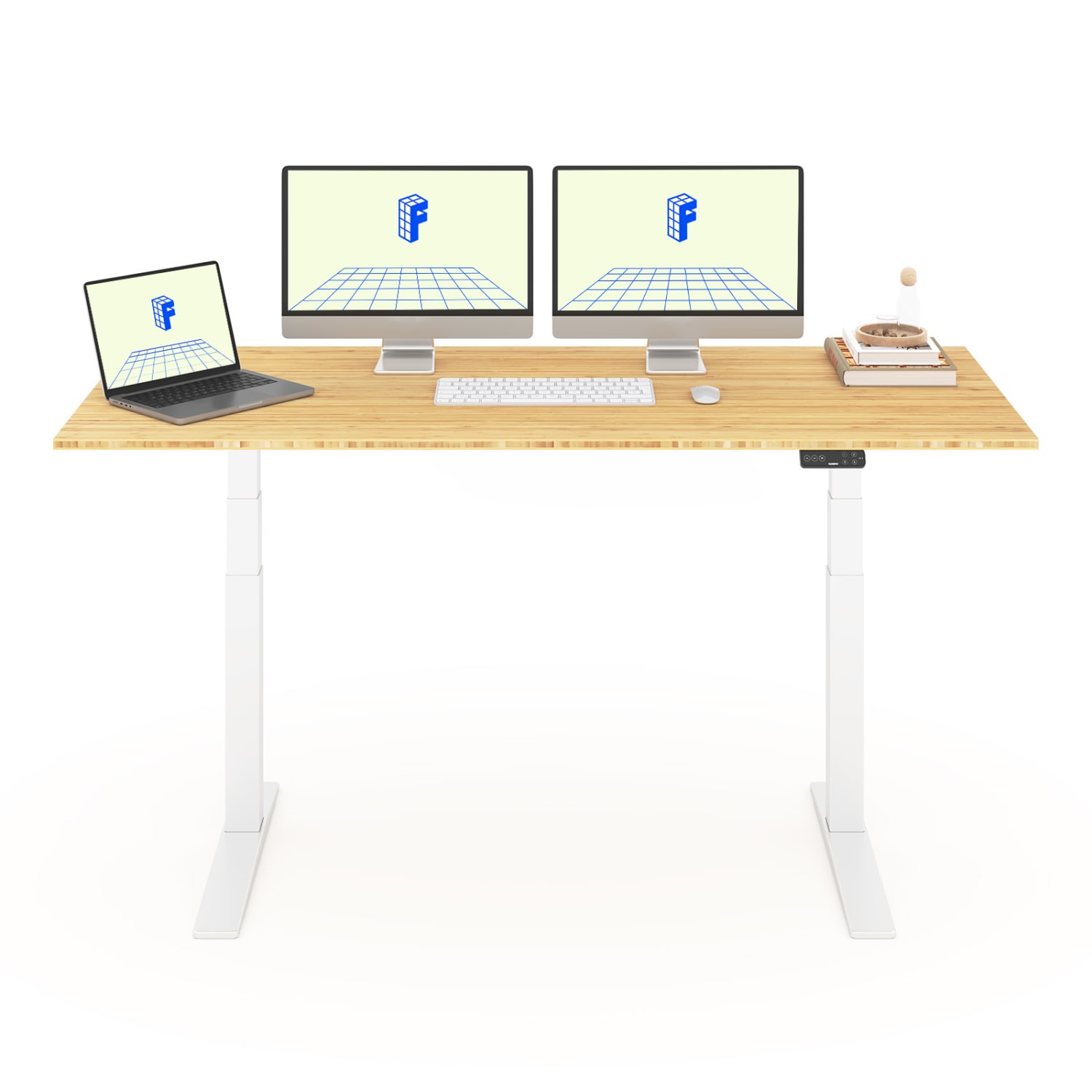 FlexiSpot E7 Pro Electric 72inW Adjustable Height Standing Desk, White/Bamboo - Image 3