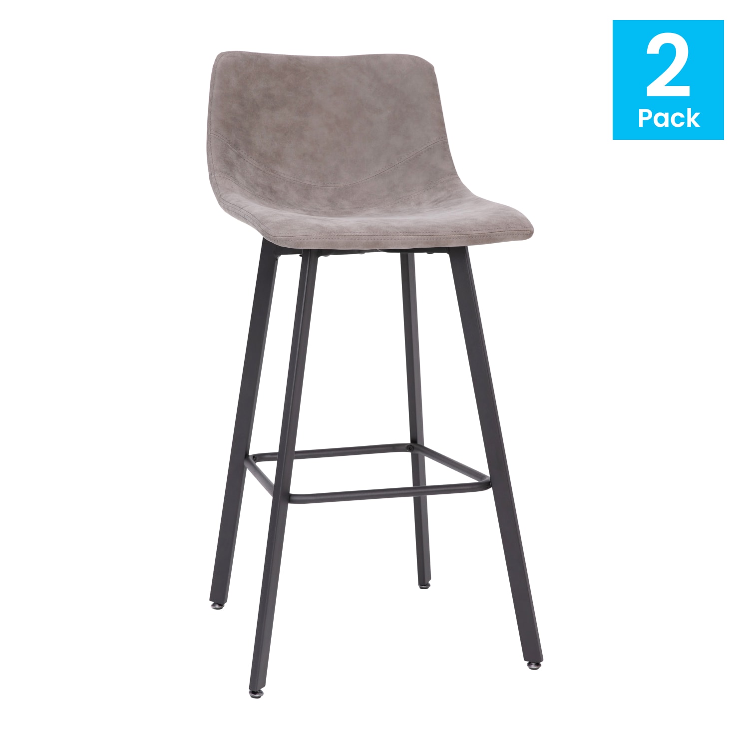 Flash Furniture Caleb Modern Armless 30 Inch Bar Height Commercial Grade Barstools with Footrests and Matte Iron Frames, Set of 2, Gray LeatherSoft - Image 4