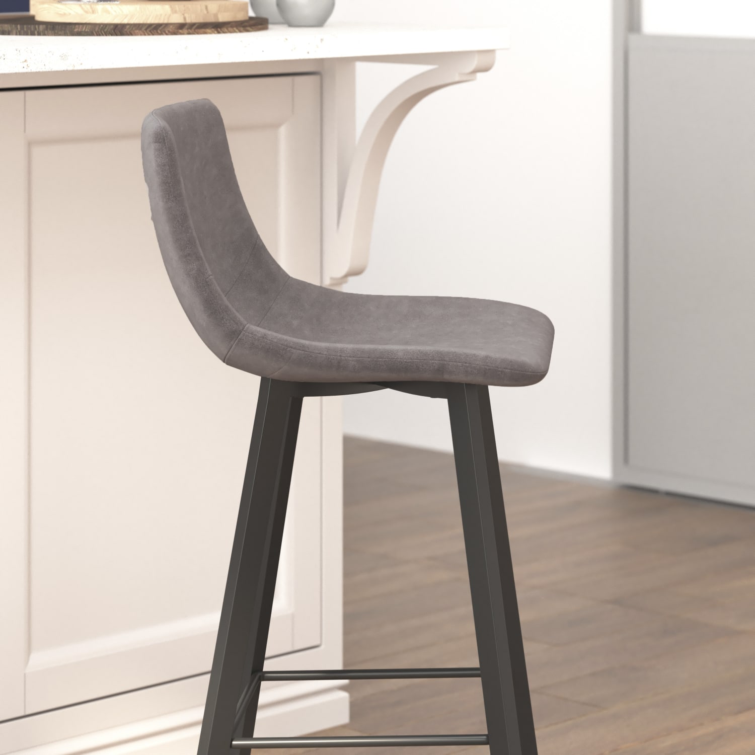 Flash Furniture Caleb Modern Armless 30 Inch Bar Height Commercial Grade Barstools with Footrests and Matte Iron Frames, Set of 2, Gray LeatherSoft - Image 5