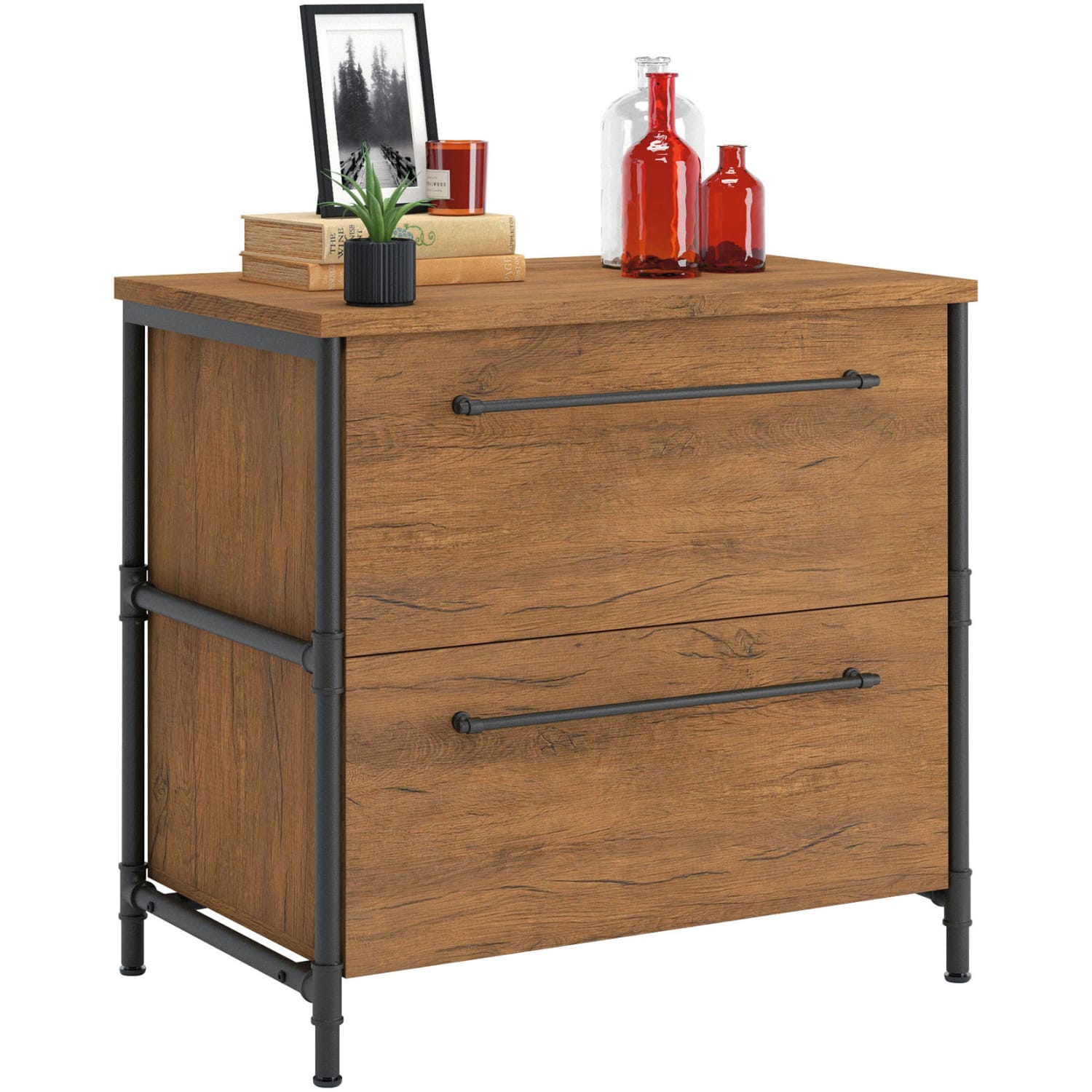 Sauder Iron City 31inW x 20inD Lateral 2-Drawer File Cabinet, Checked Oak - Image 3