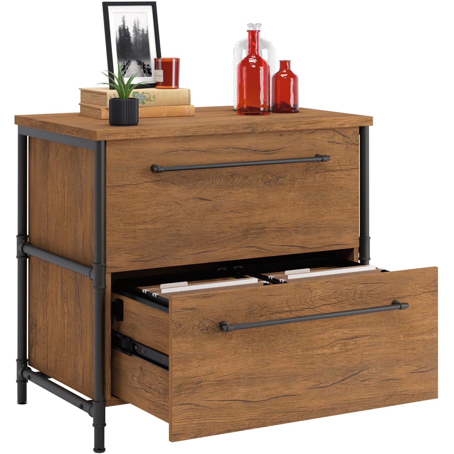 Sauder Iron City 31inW x 20inD Lateral 2-Drawer File Cabinet, Checked Oak - Image 4