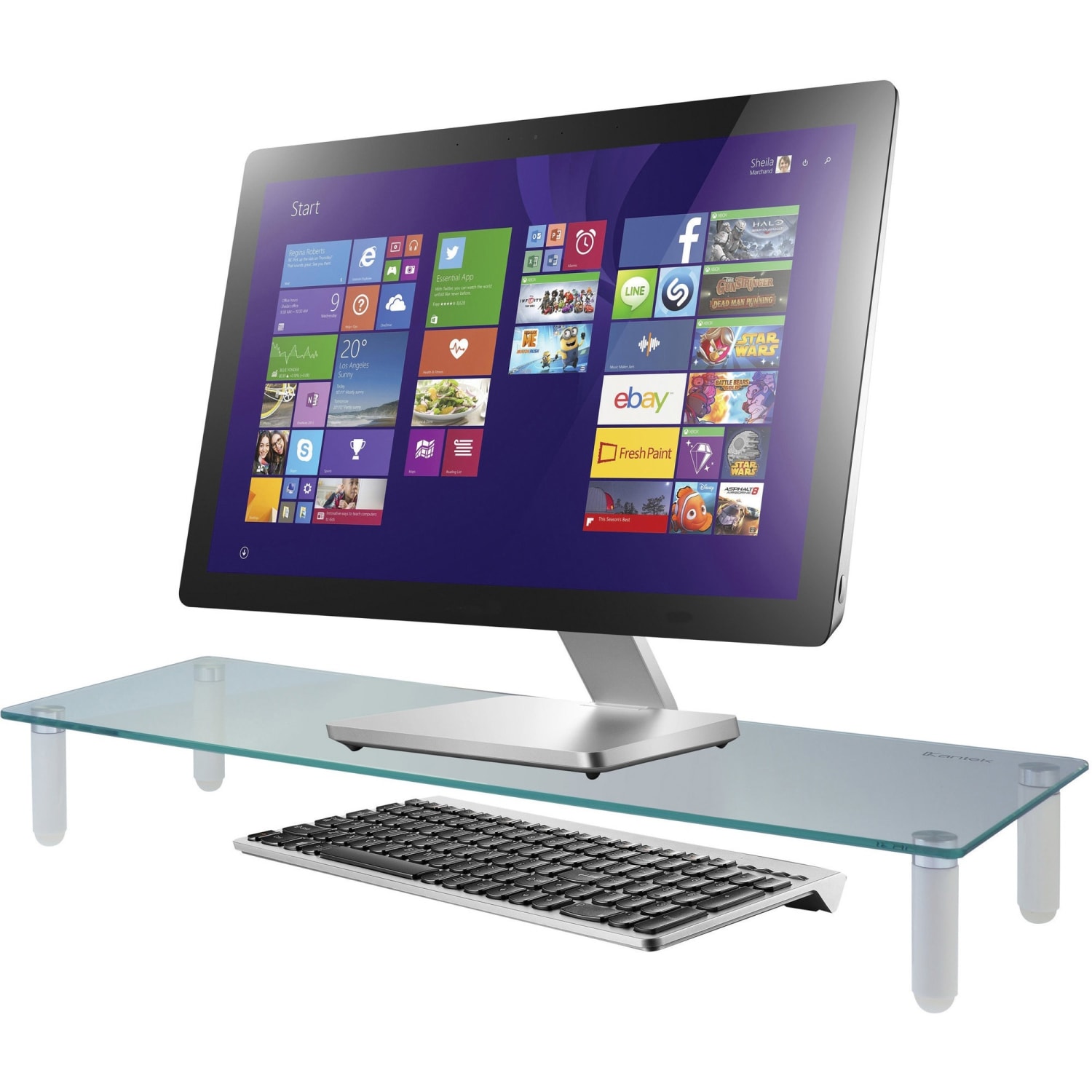 Kantek Glass Monitor Riser, 3 1/4inH x 22inW x 8 1/4inD, White - Image 3