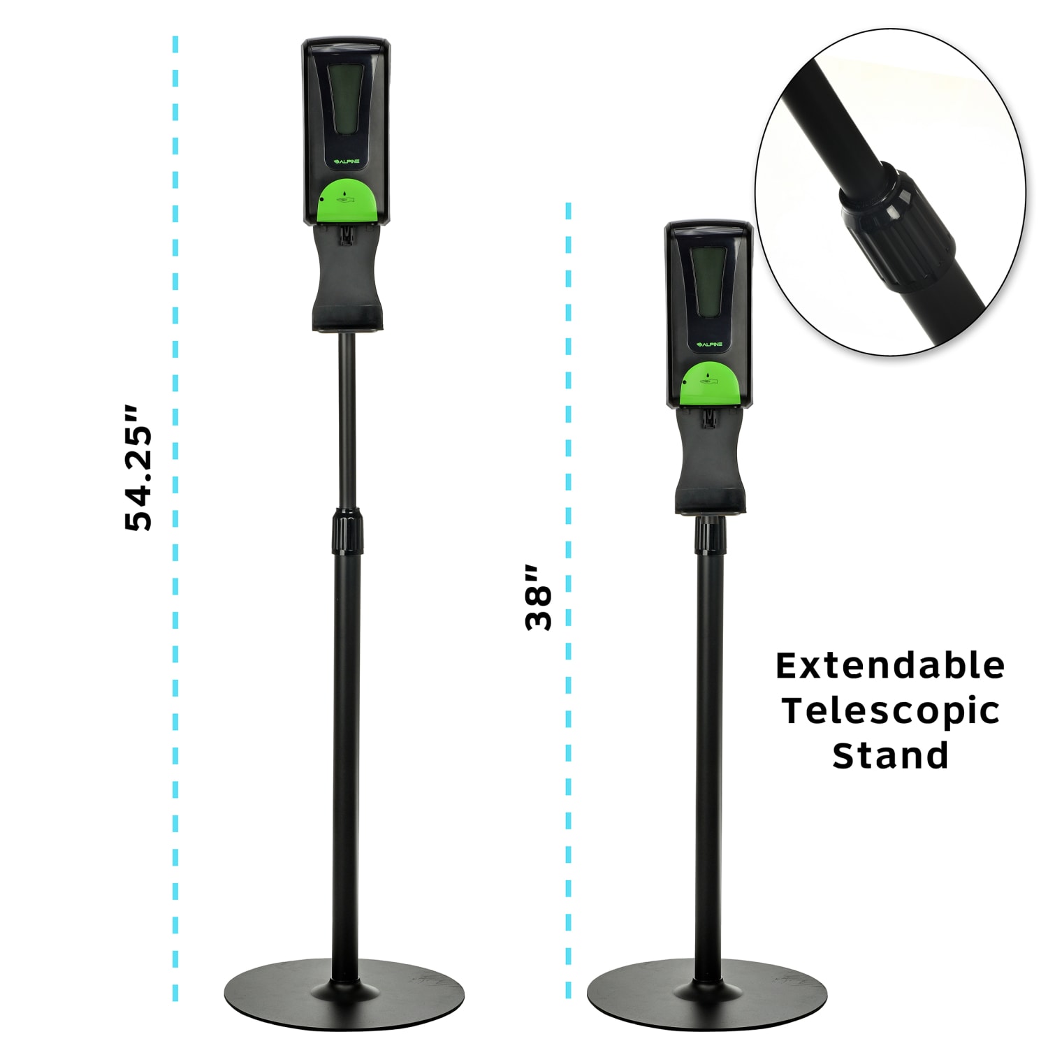 Alpine Industries 1200 mL Wall Mount Automatic Gel Hand Sanitizer Dispensers With Floor Stands, Black, Pack Of 2 Dispensers - Image 4