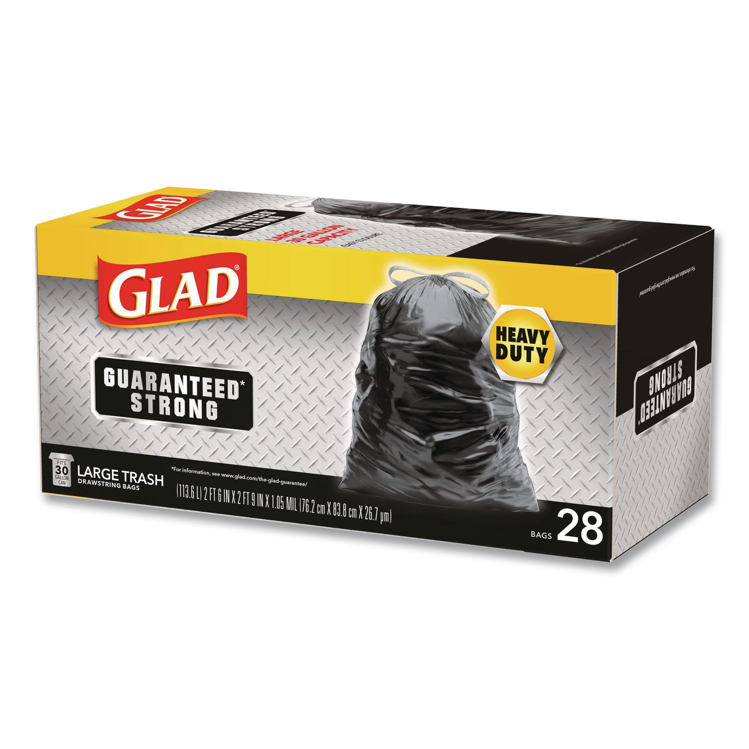 Glad Guaranteed Strong Large Drawstring Trash Bags, Three-Ply, 30 gal, 1.05 mil, 30 x 33, Black, 28/Box - Image 3