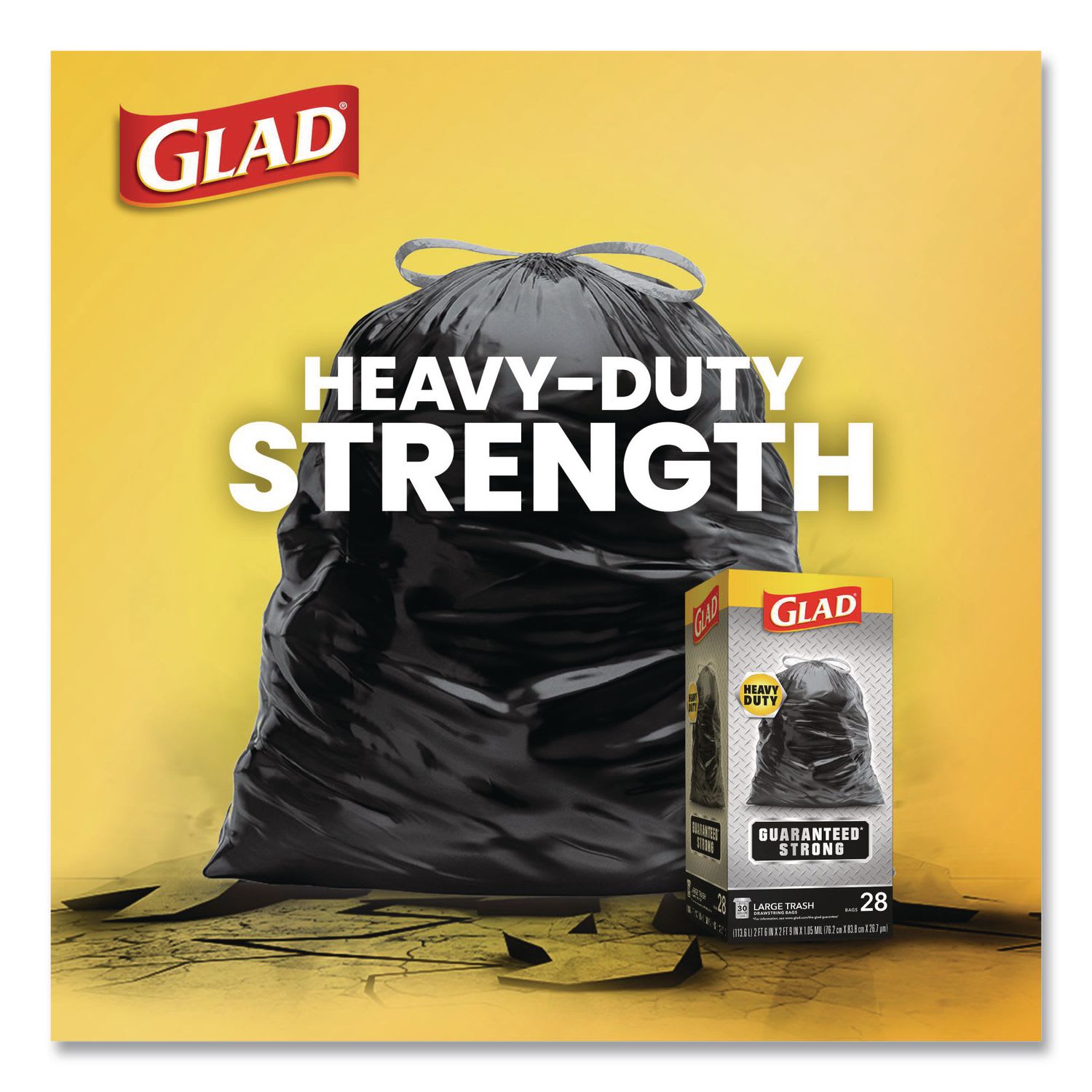 Glad Guaranteed Strong Large Drawstring Trash Bags, Three-Ply, 30 gal, 1.05 mil, 30 x 33, Black, 28/Box - Image 5