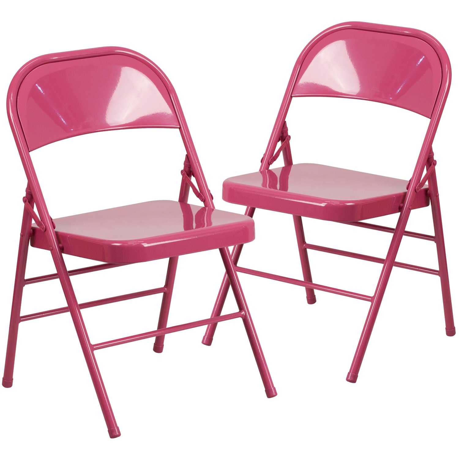 Flash Furniture HERCULES COLORBURST Series Triple-Braced & Double-Hinged Metal Folding Chairs, Shockingly Fuchsia, Pack Of 2 Chairs - Image 4