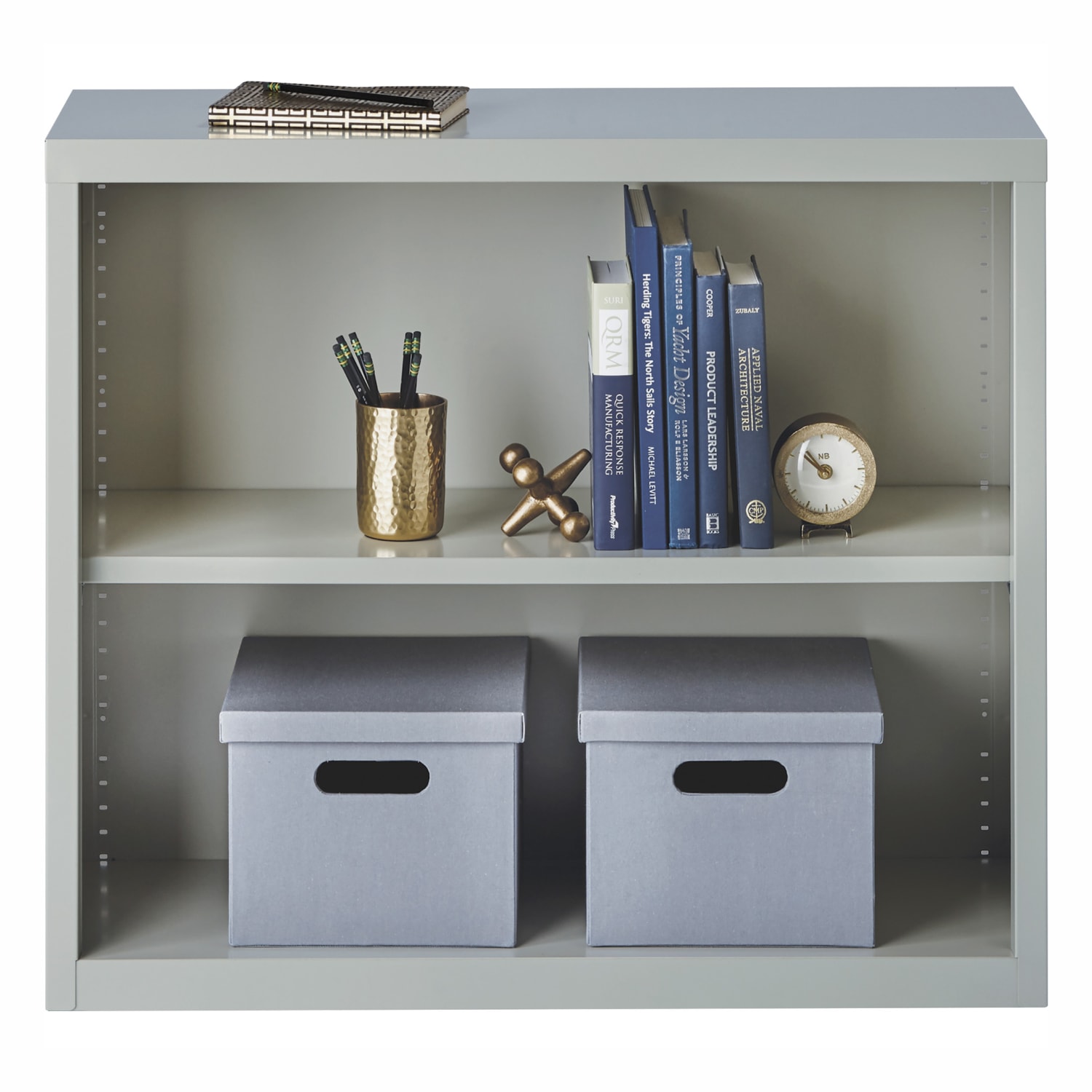 Lorell Fortress Series Steel Modular Shelving Bookcase, 2-Shelf, 30inH x 34-1/2inW x 13inD, Light Gray - Image 4