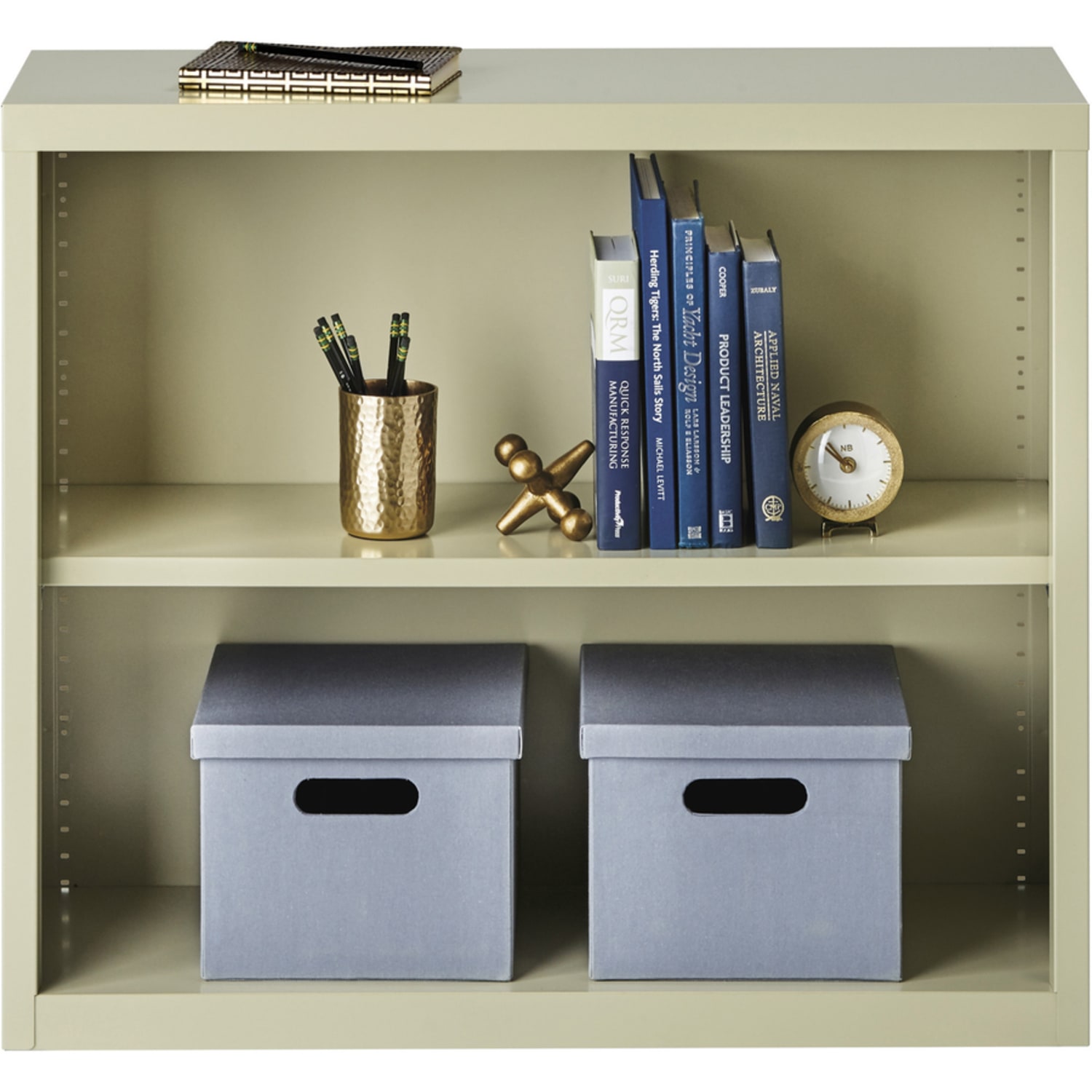 Lorell Fortress Series Steel Modular Shelving Bookcase, 2-Shelf, 30inH x 34-1/2inW x 13inD, Putty - Image 5