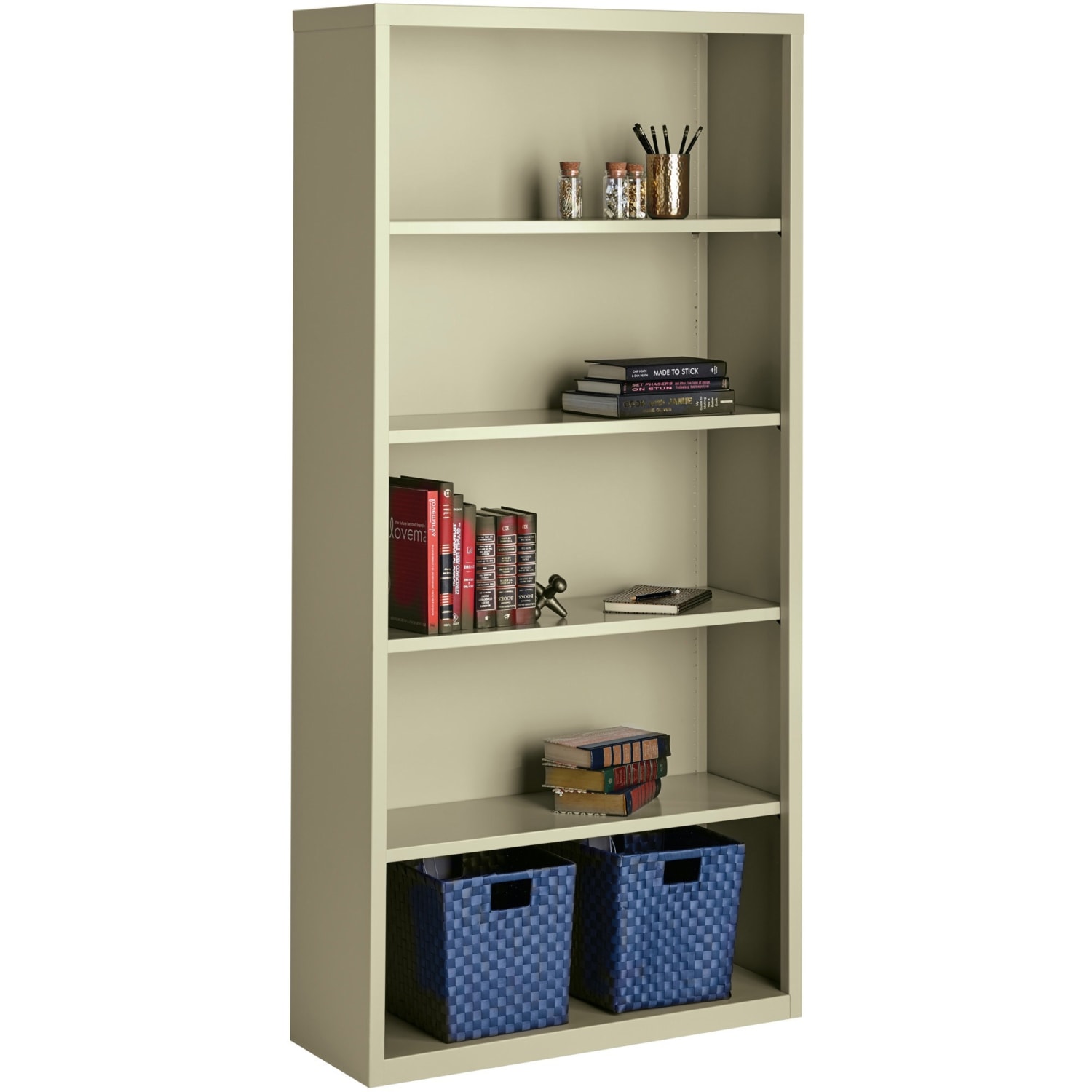 Lorell Fortress Series Steel Modular Shelving Bookcase, 5-Shelf, 72inH x 34-1/2inW x 13inD, Putty - Image 4