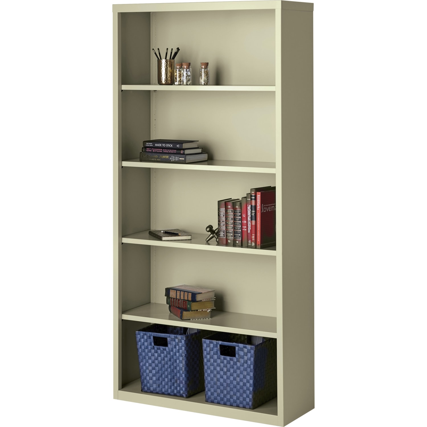 Lorell Fortress Series Steel Modular Shelving Bookcase, 5-Shelf, 72inH x 34-1/2inW x 13inD, Putty - Image 5
