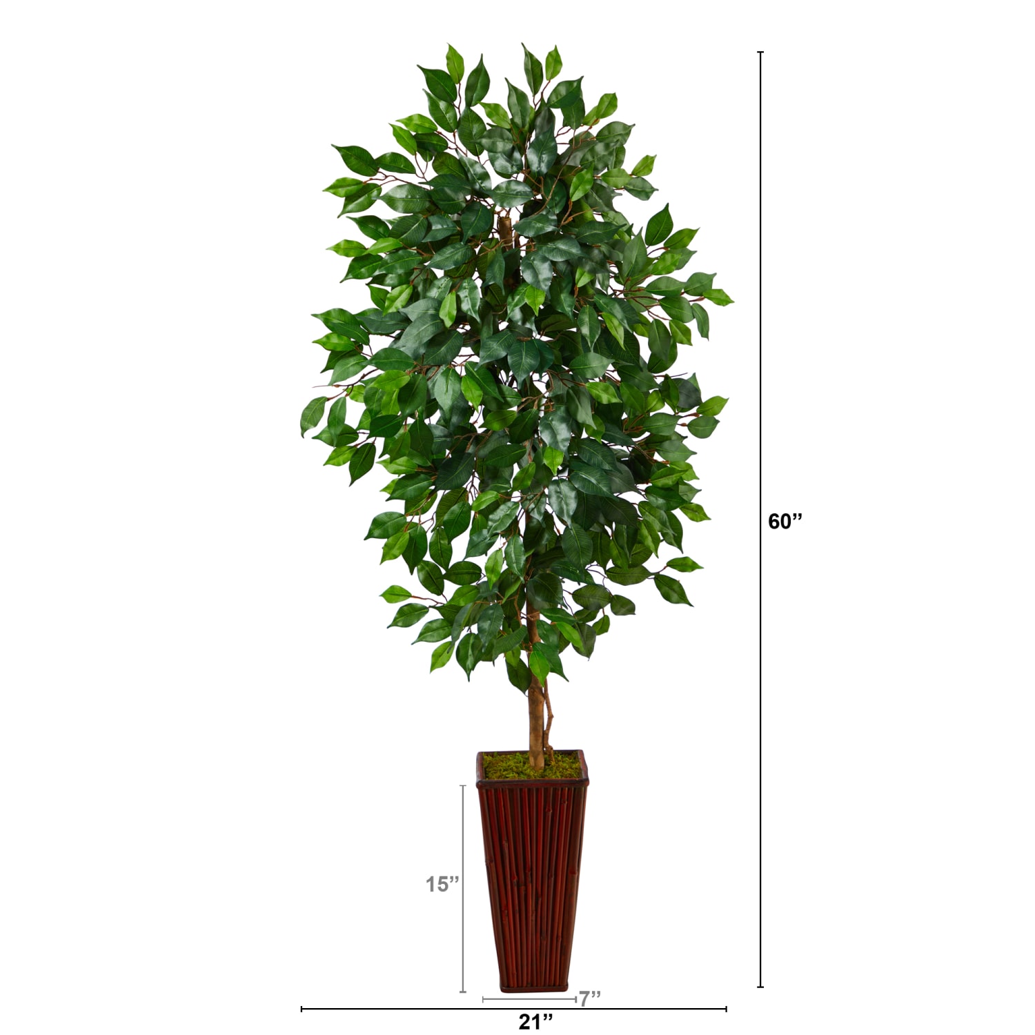 Nearly Natural Ficus 60inH Artificial Plant With Bamboo Planter, 60inH x 21inW x 19inD, Green/Brown - Image 3