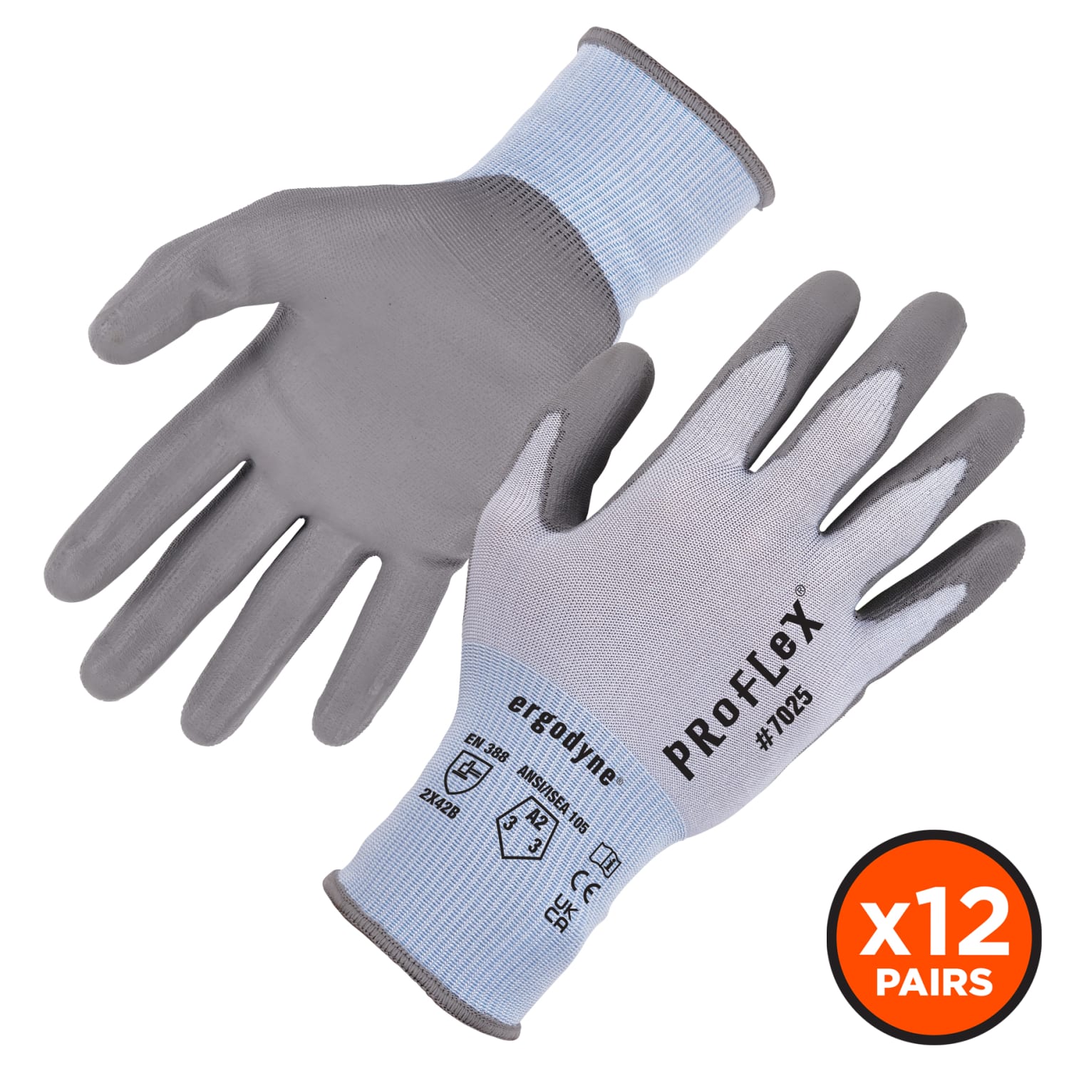 Ergodyne Proflex 7025-12PR PU-Coated Cut-Resistant Gloves, X-Large, Blue, Pack Of 12 Pairs - Image 3
